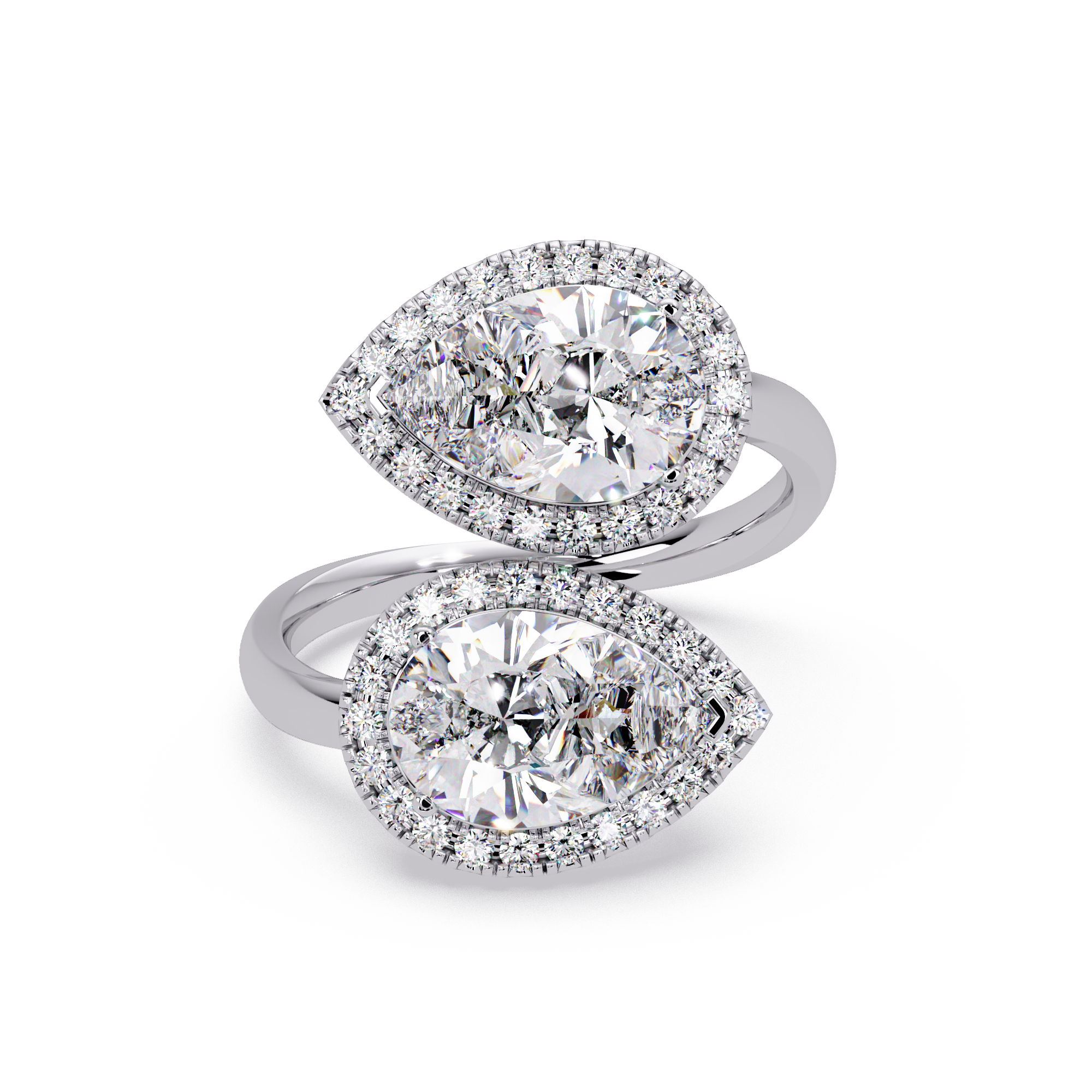 Two-Stone Pear Shape Diamond Halo Engagement Ring