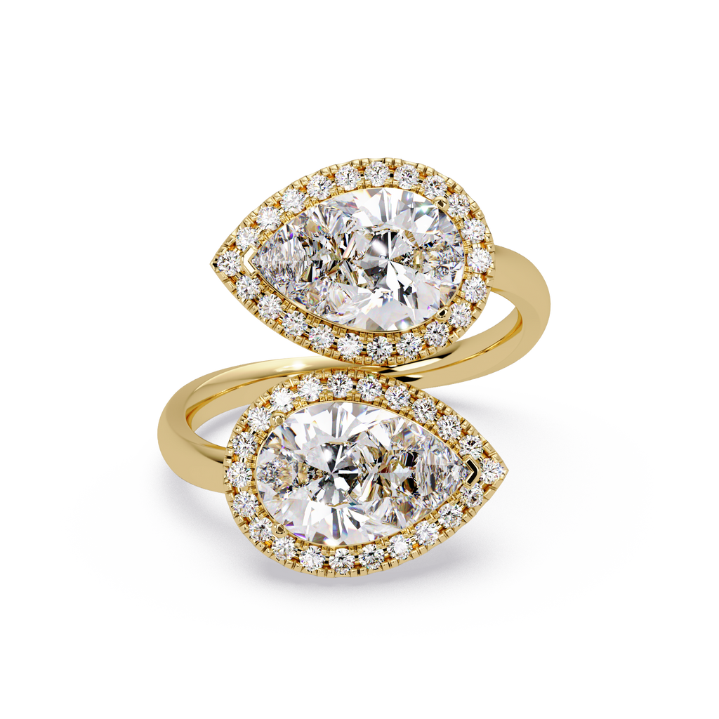 Two-Stone Pear Shape Diamond Halo Engagement Ring