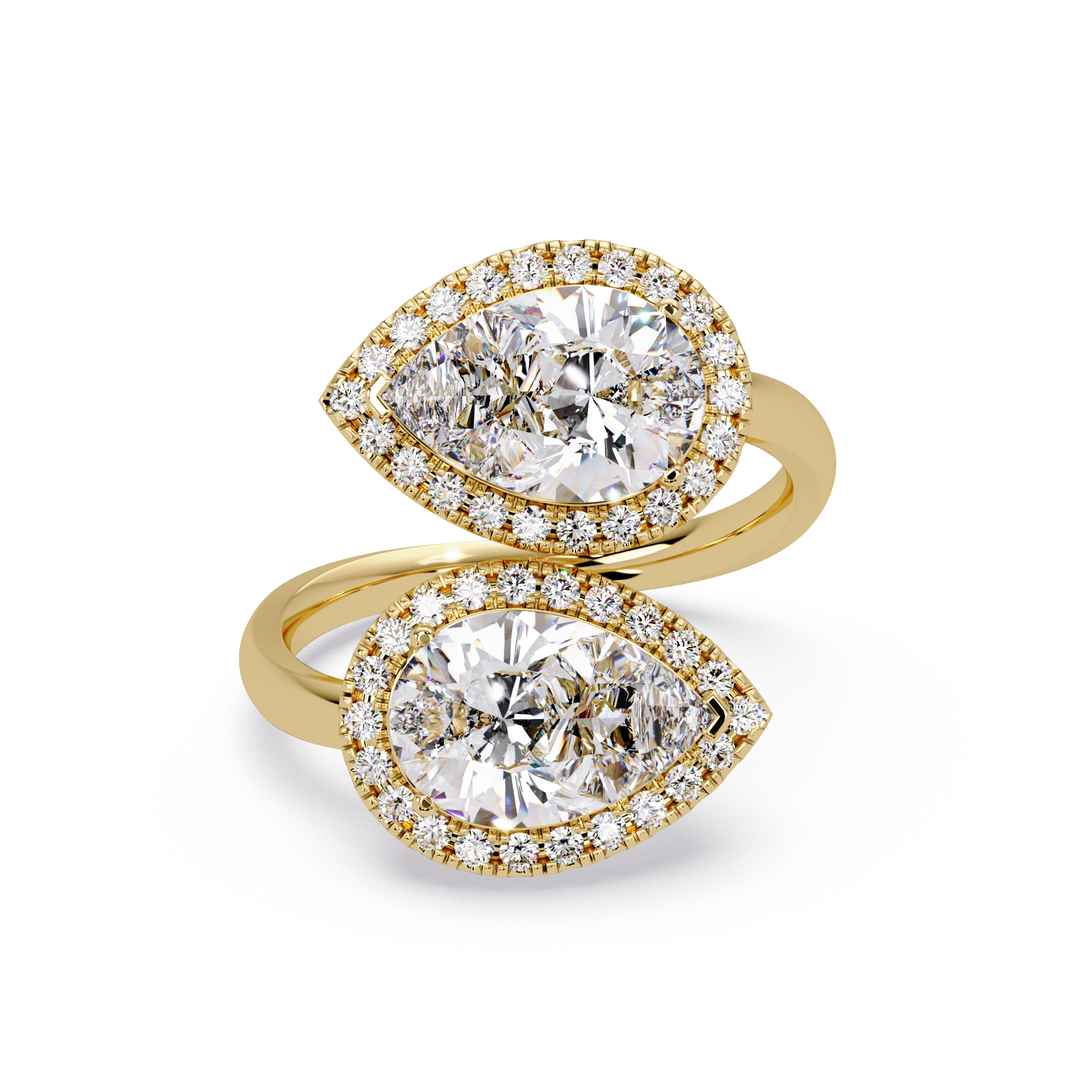 Two-Stone Pear Shape Diamond Halo Engagement Ring