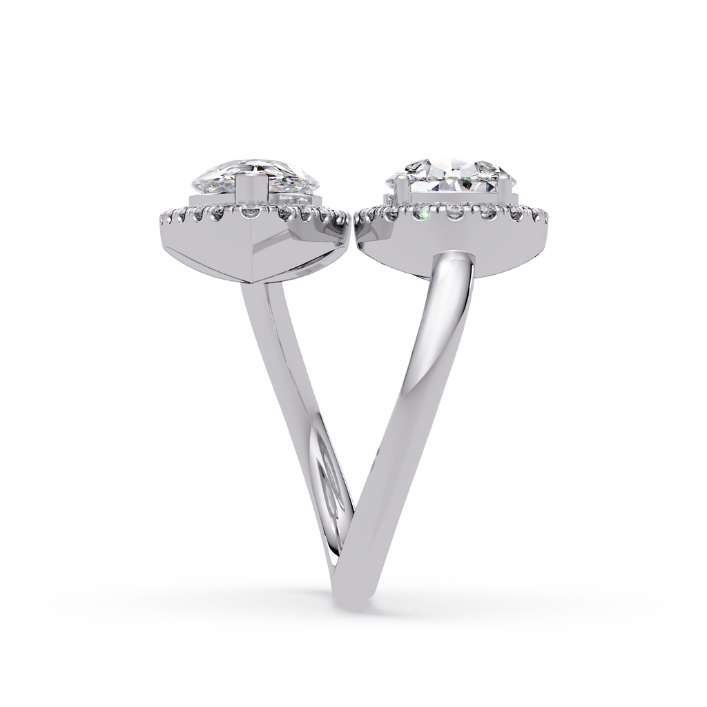 Two-Stone Pear Shape Diamond Halo Engagement Ring