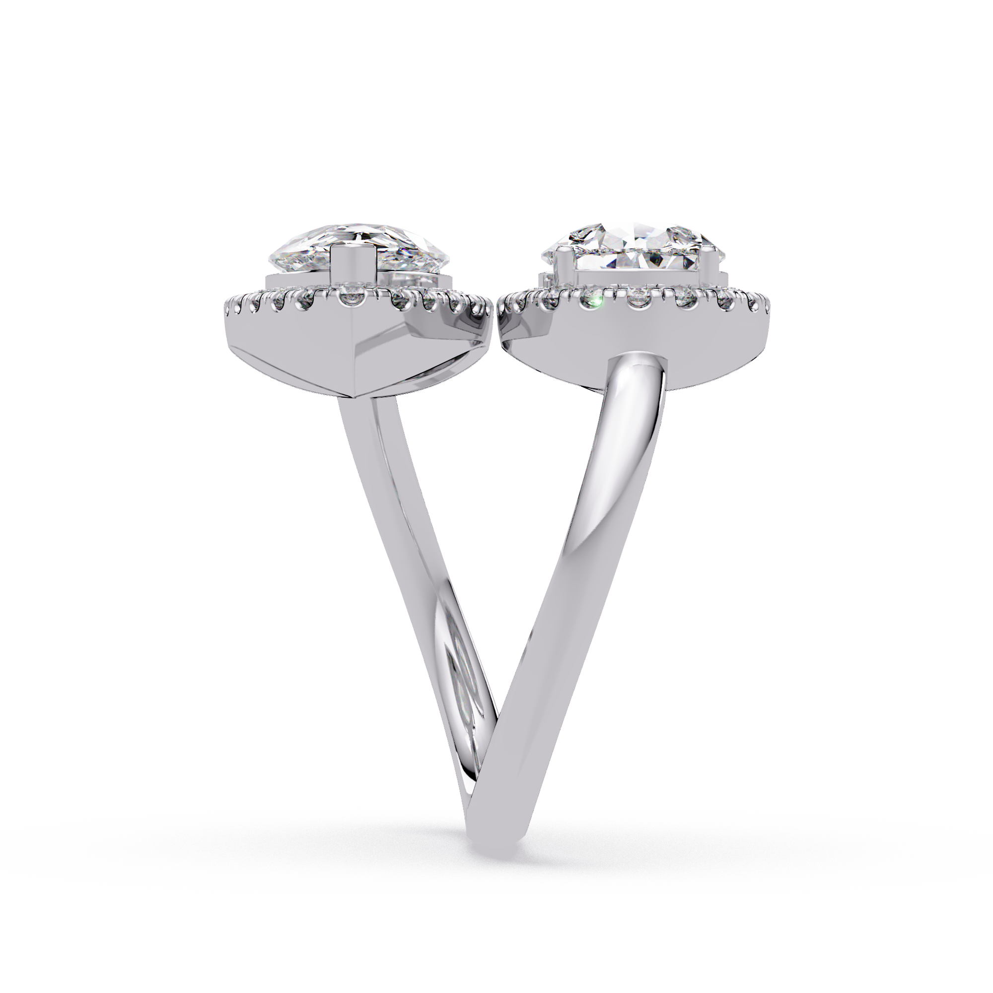 Two-Stone Pear Shape Diamond Halo Engagement Ring