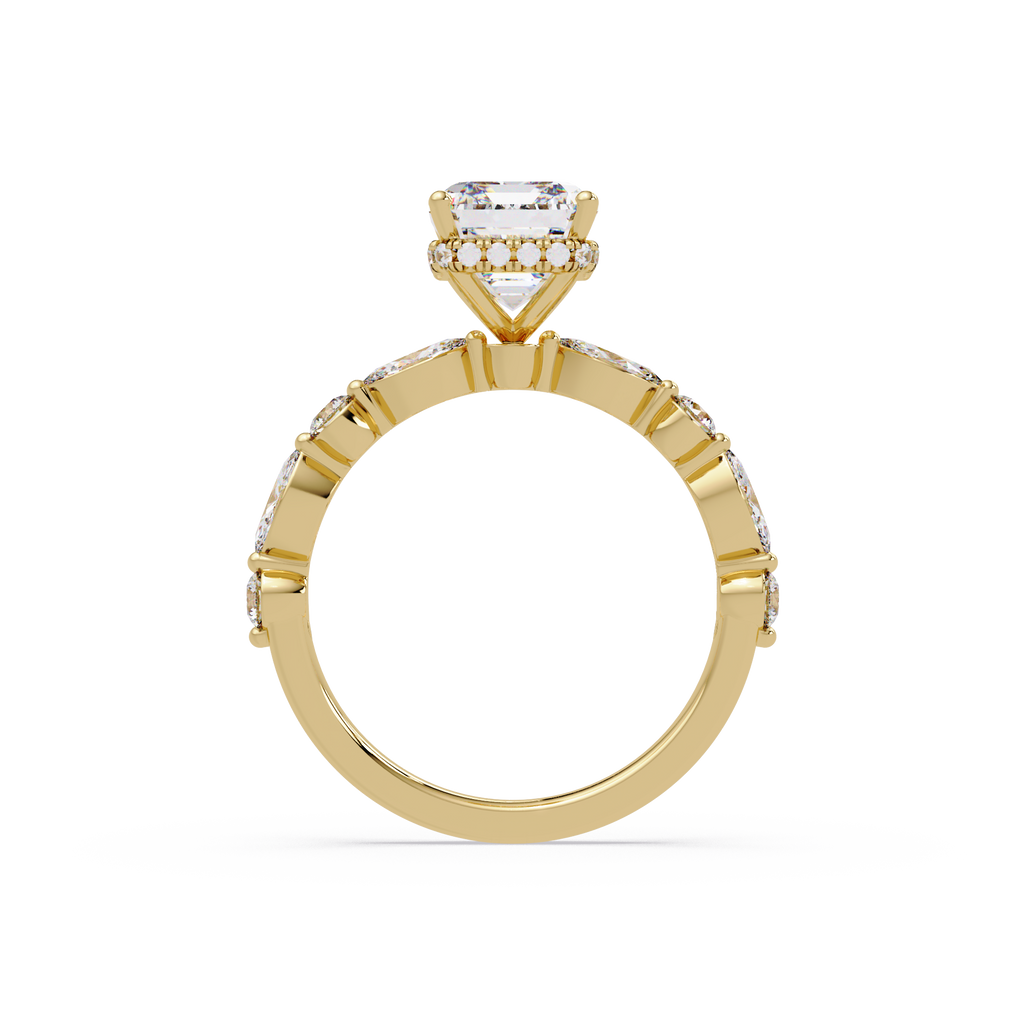 Modern East-West Emerald Solitaire Hidden Halo Ring
