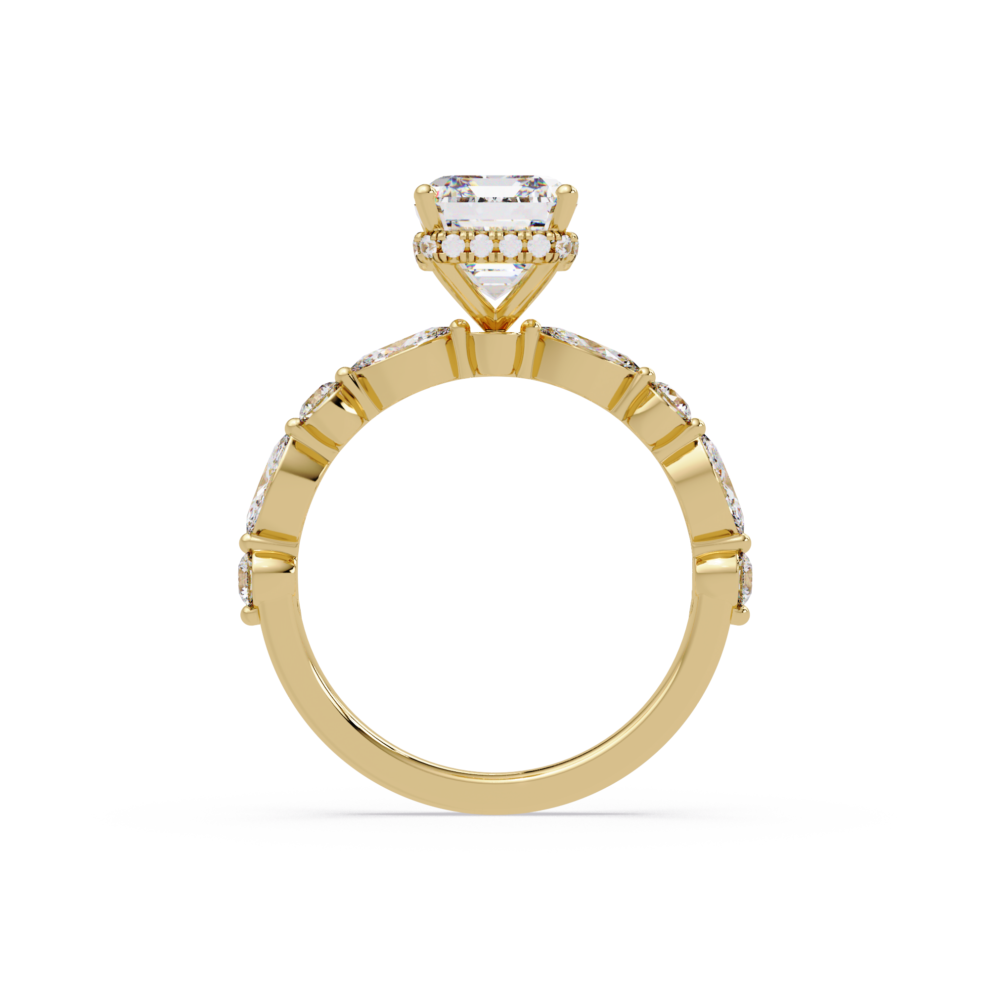 Modern East-West Emerald Solitaire Hidden Halo Ring