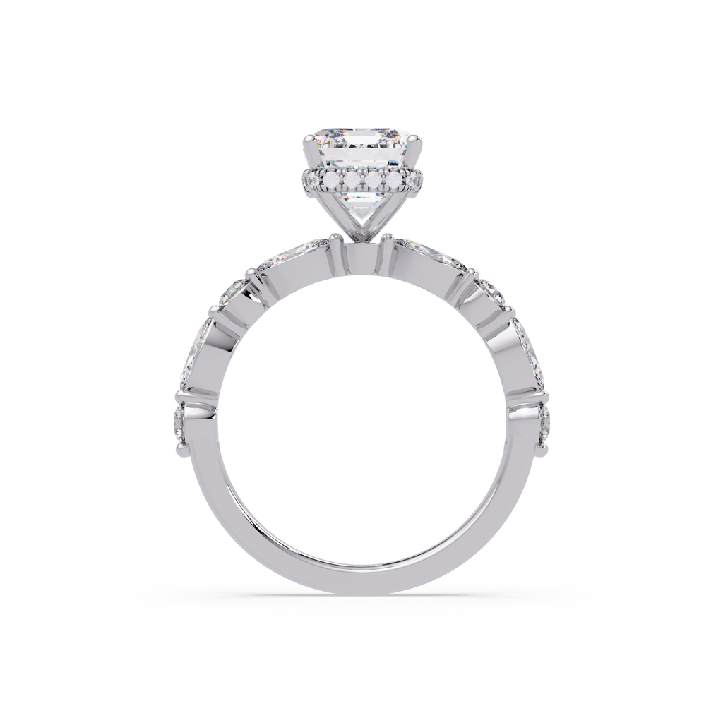 Modern East-West Emerald Solitaire Hidden Halo Ring