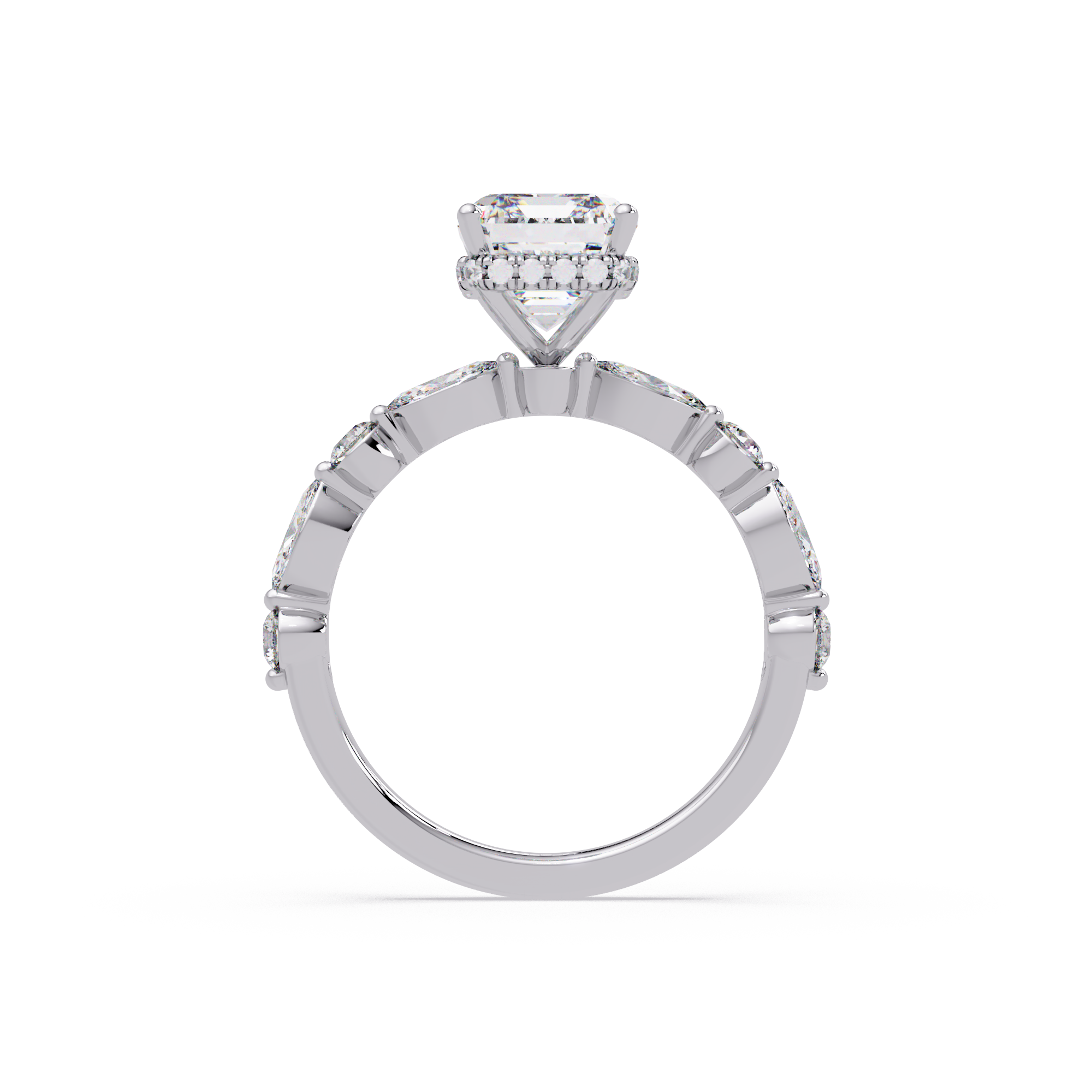 Modern East-West Emerald Solitaire Hidden Halo Ring