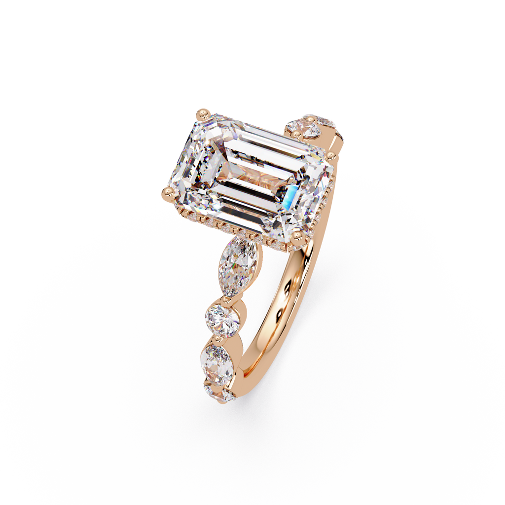 Modern East-West Emerald Solitaire Hidden Halo Ring
