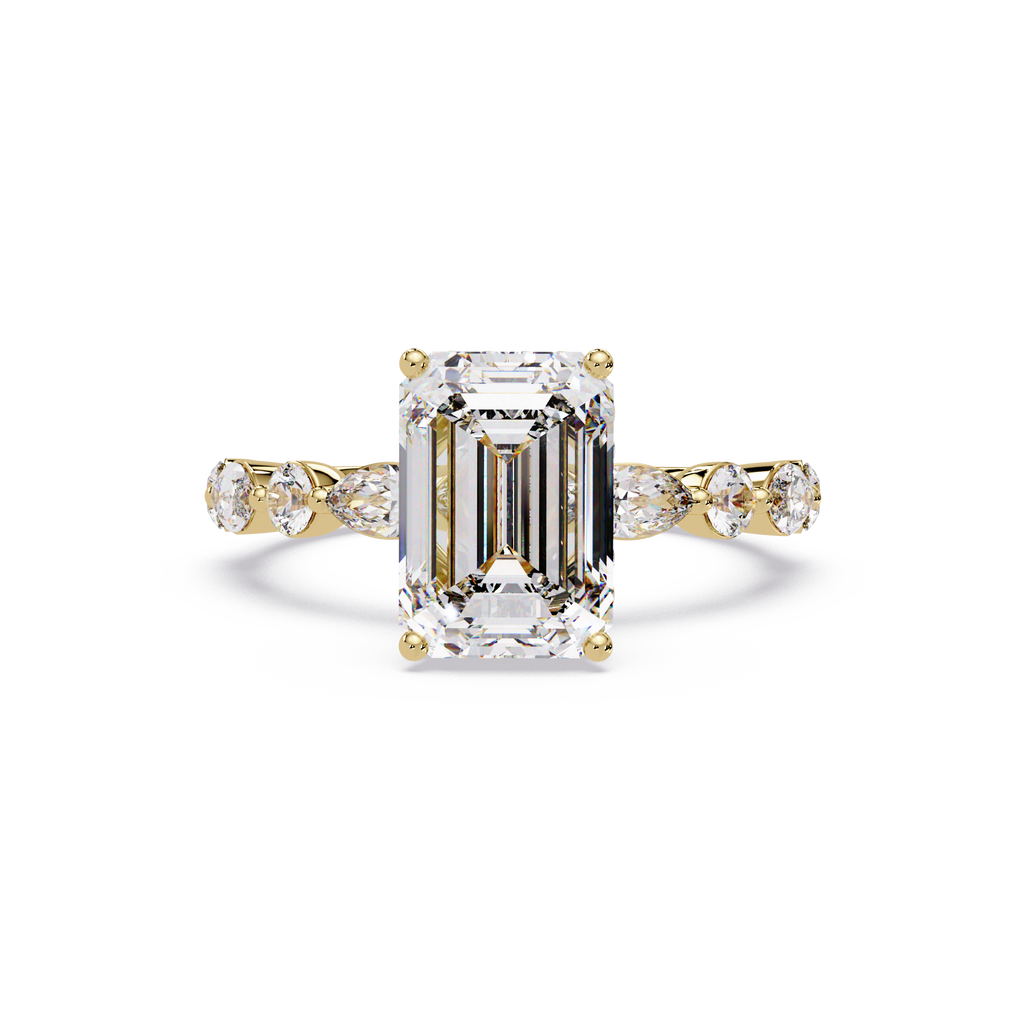 Modern East-West Emerald Solitaire Hidden Halo Ring