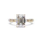 Modern East-West Emerald Solitaire Hidden Halo Ring
