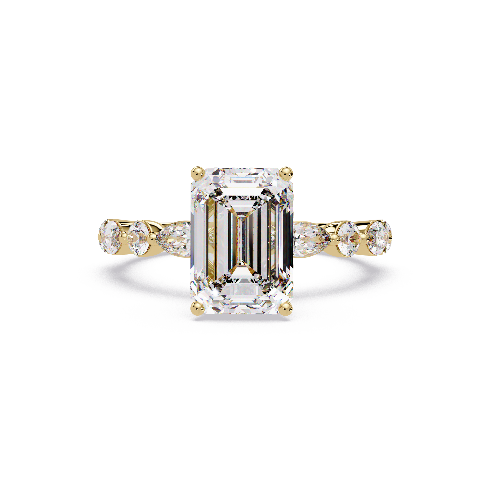 Modern East-West Emerald Solitaire Hidden Halo Ring