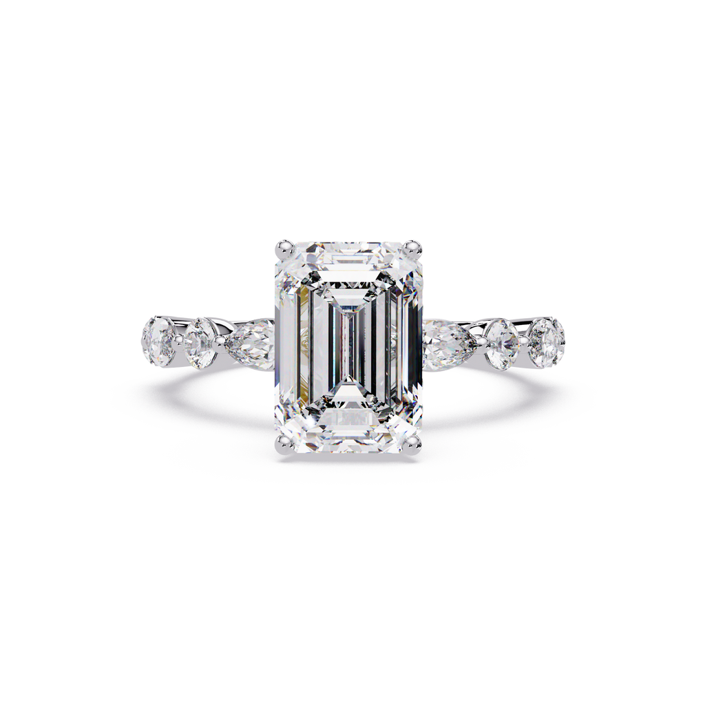 Modern East-West Emerald Solitaire Hidden Halo Ring