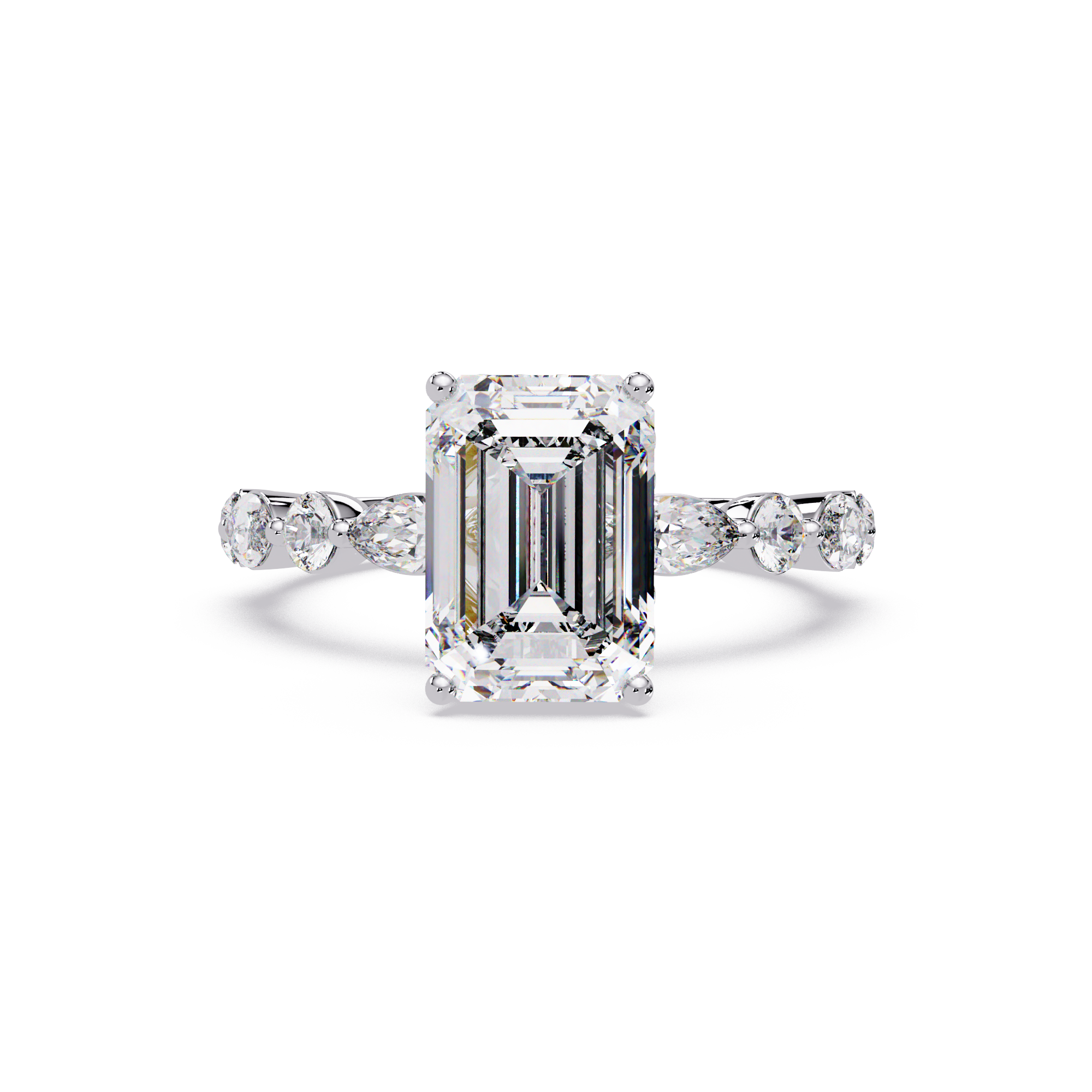 Modern East-West Emerald Solitaire Hidden Halo Ring