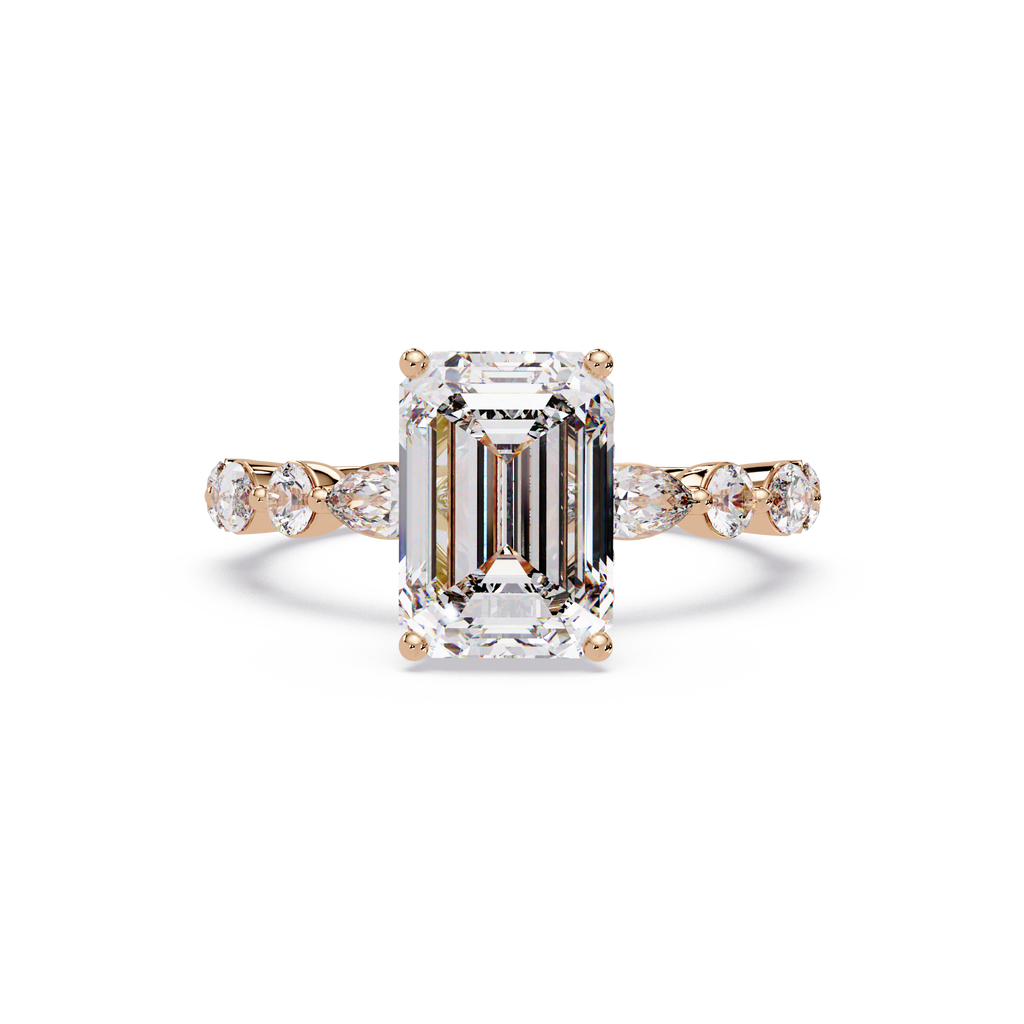 Modern East-West Emerald Solitaire Hidden Halo Ring