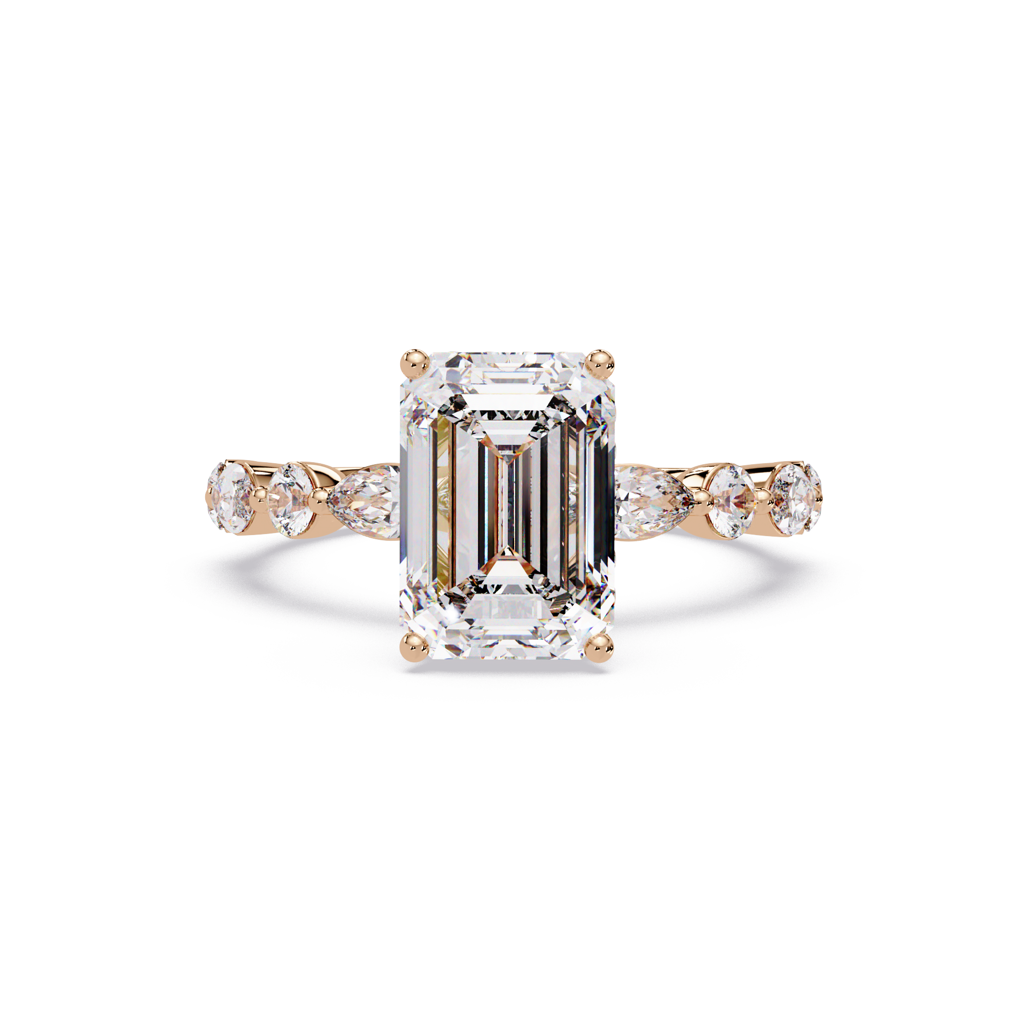 Modern East-West Emerald Solitaire Hidden Halo Ring