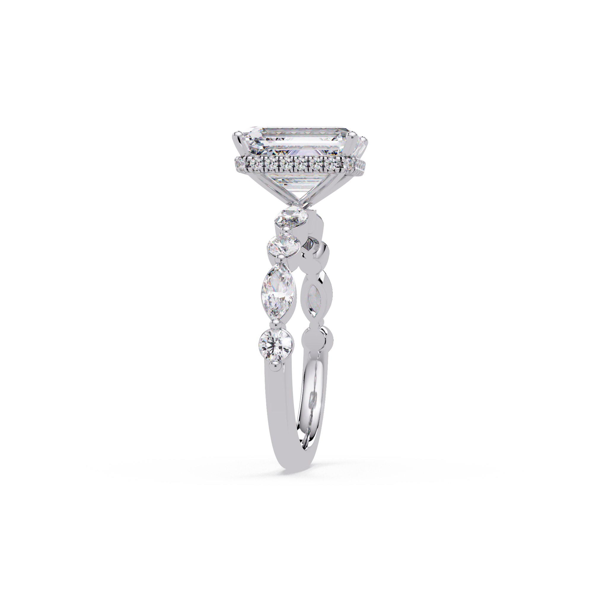 Modern East-West Emerald Solitaire Hidden Halo Ring