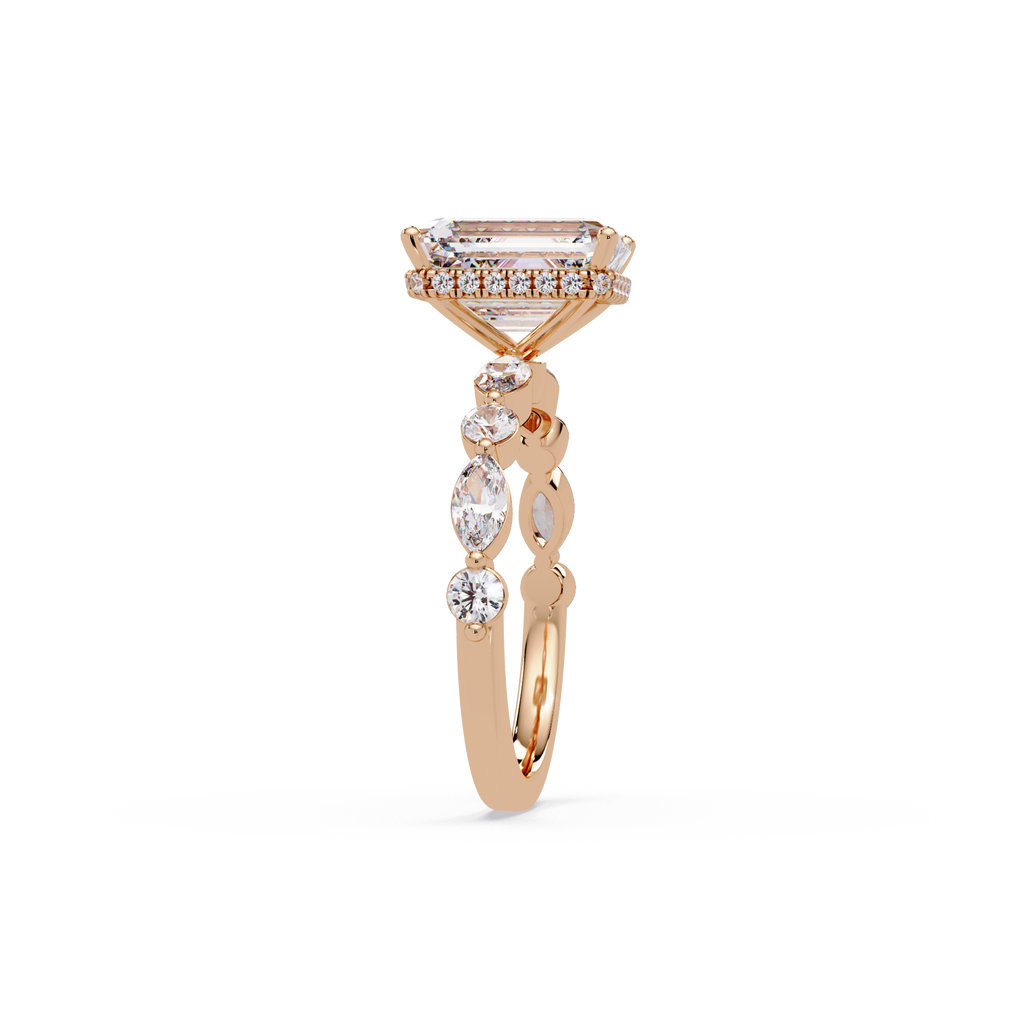 Modern East-West Emerald Solitaire Hidden Halo Ring