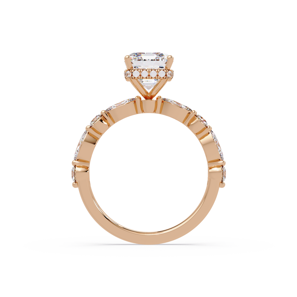 Modern East-West Emerald Solitaire Hidden Halo Ring