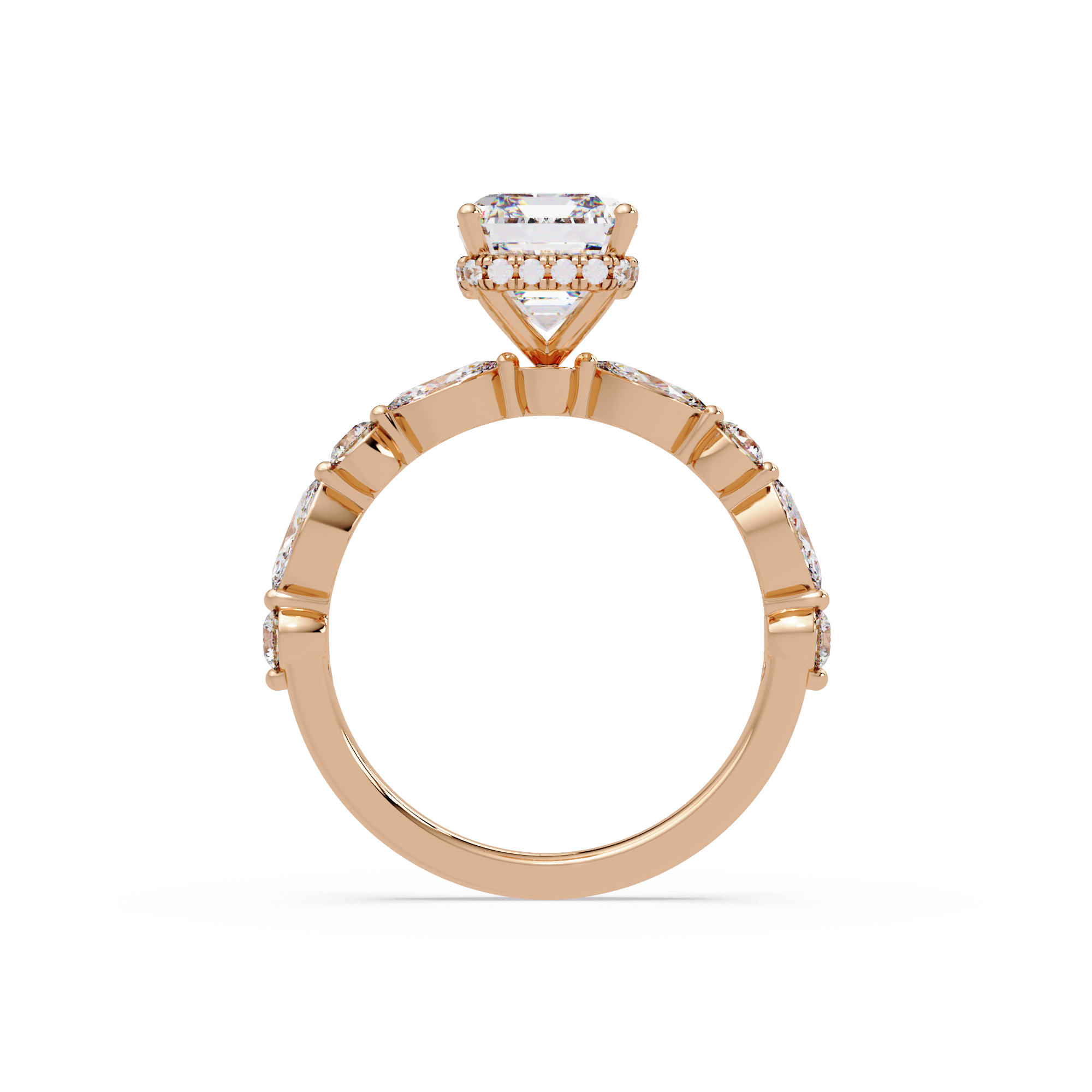 Modern East-West Emerald Solitaire Hidden Halo Ring
