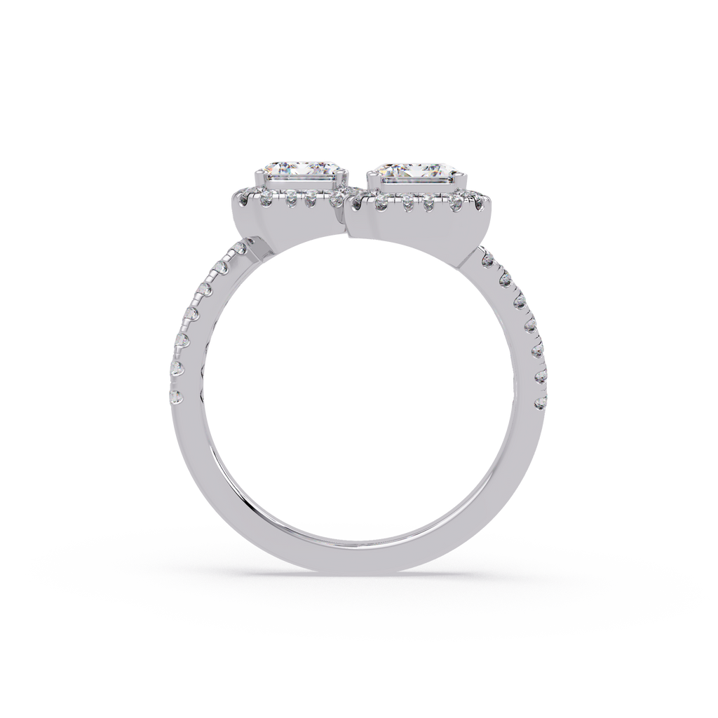 Exquisite Dual-Stone Halo Bypass Toi et Moi Ring