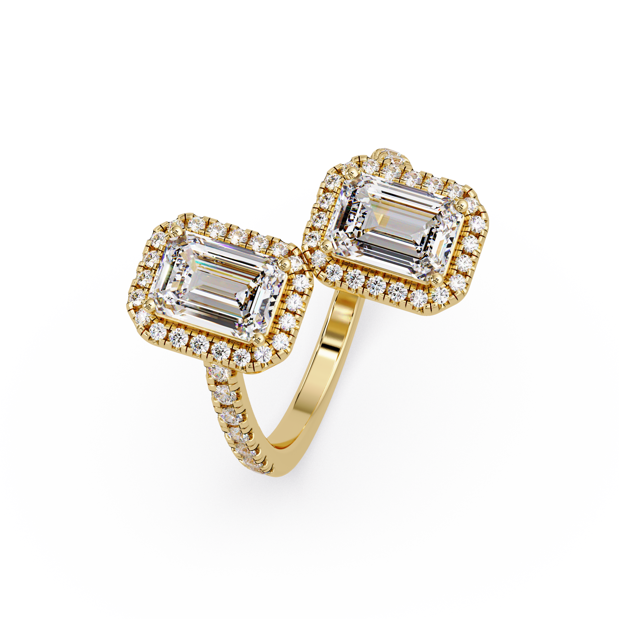 Exquisite Dual-Stone Halo Bypass Toi et Moi Ring