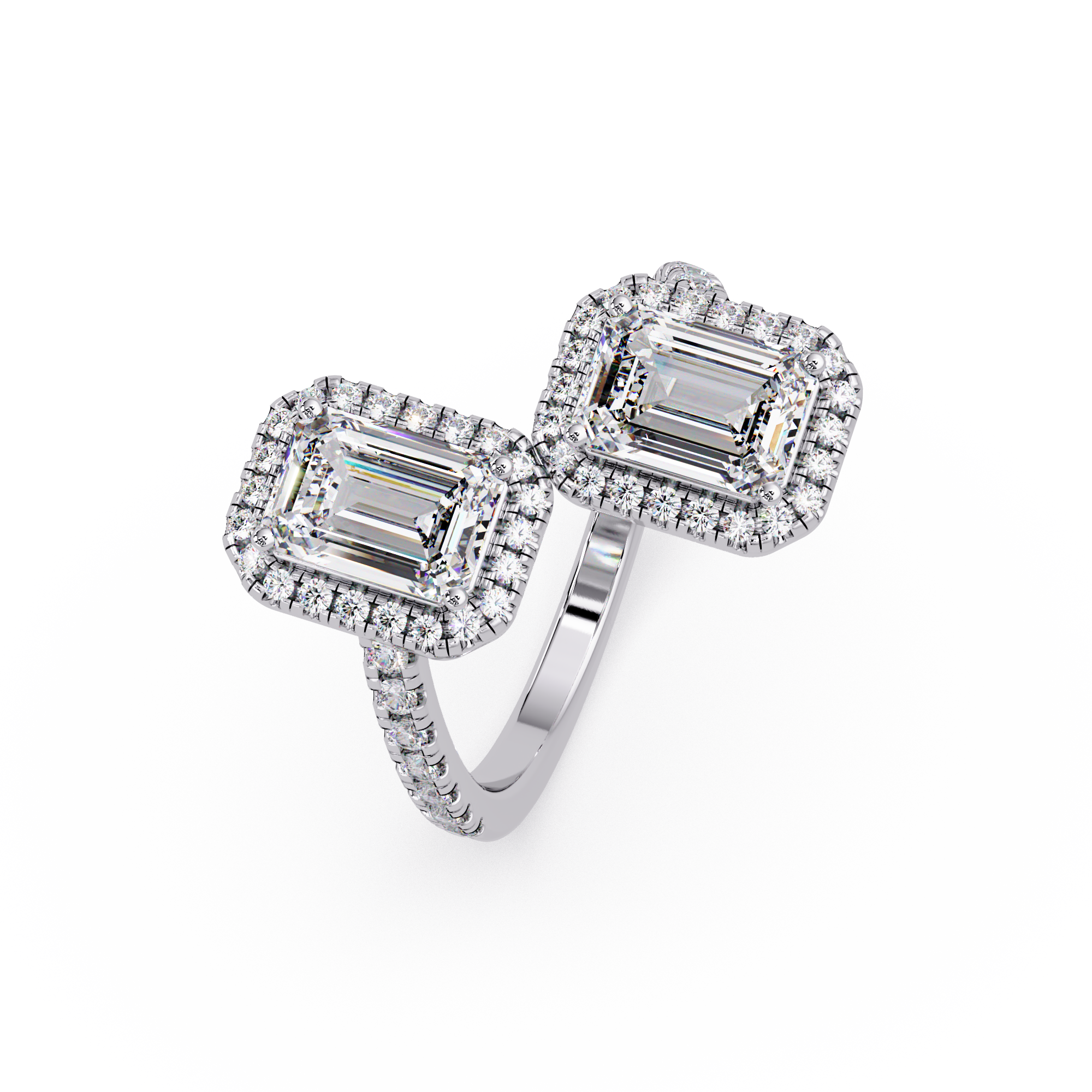 Exquisite Dual-Stone Halo Bypass Toi et Moi Ring