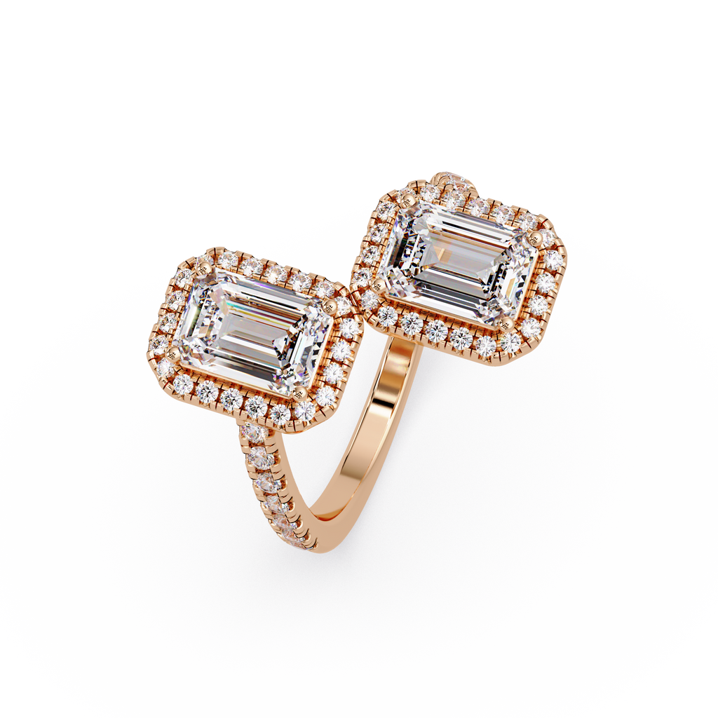 Exquisite Dual-Stone Halo Bypass Toi et Moi Ring