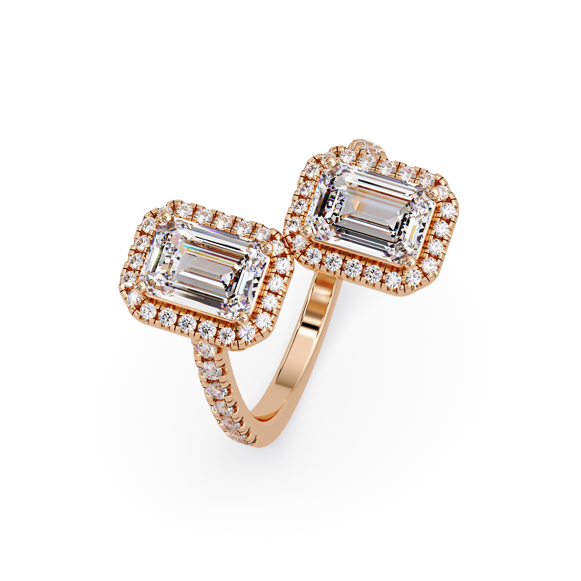 Exquisite Dual-Stone Halo Bypass Toi et Moi Ring