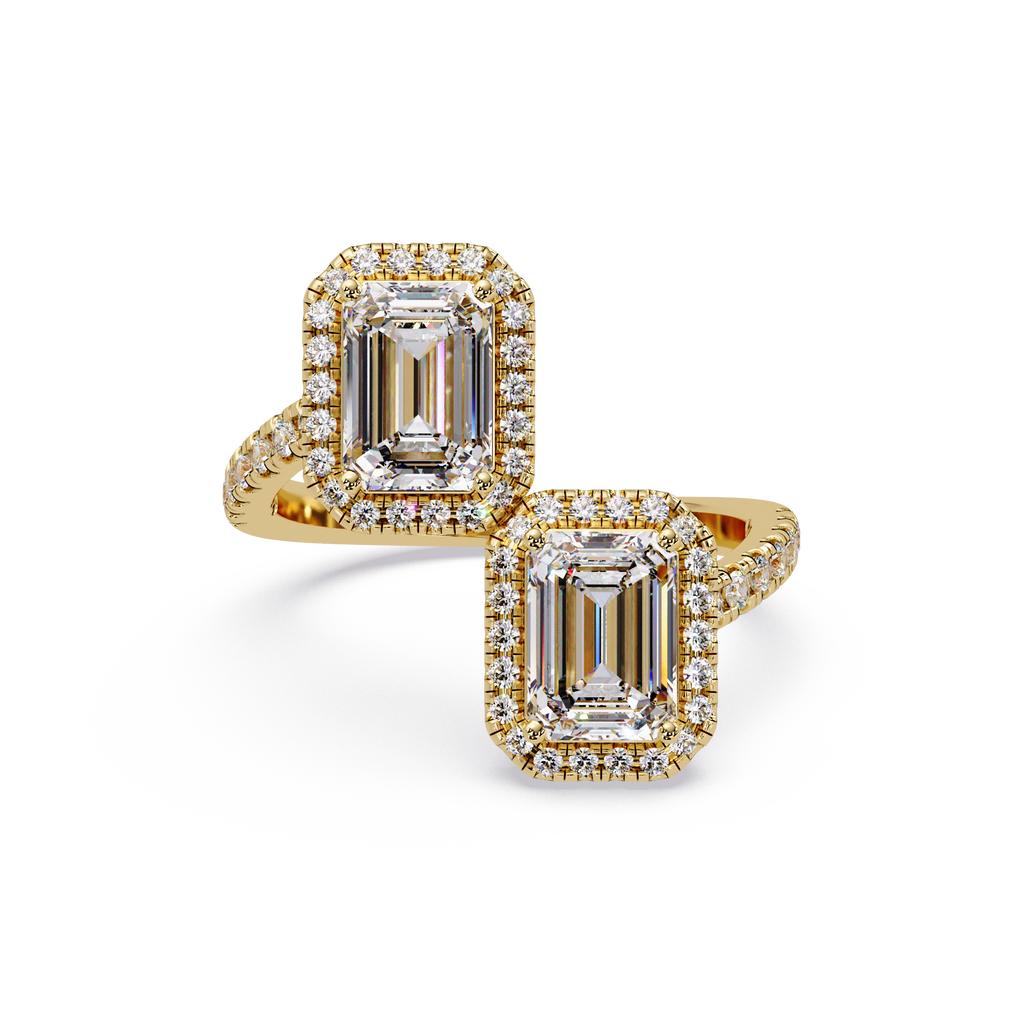 Exquisite Dual-Stone Halo Bypass Toi et Moi Ring