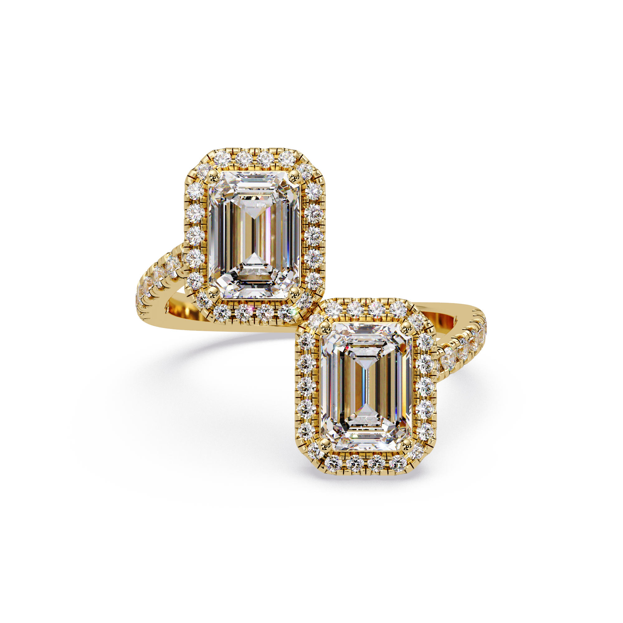 Exquisite Dual-Stone Halo Bypass Toi et Moi Ring