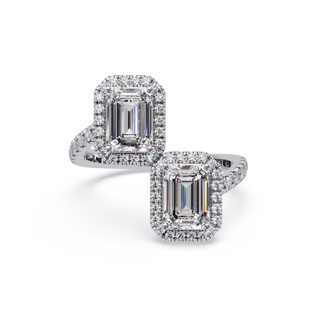 Exquisite Dual-Stone Halo Bypass Toi et Moi Ring