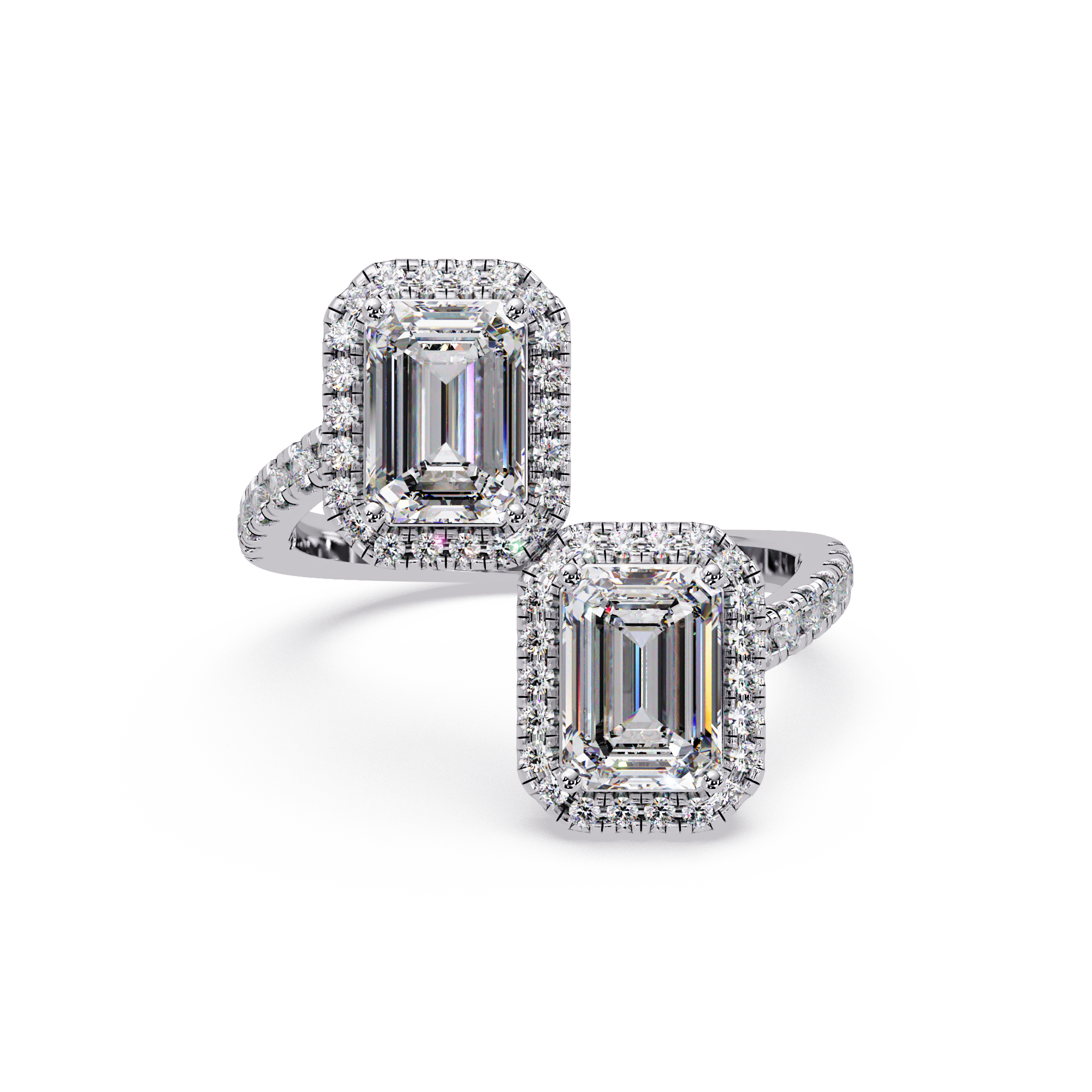 Exquisite Dual-Stone Halo Bypass Toi et Moi Ring