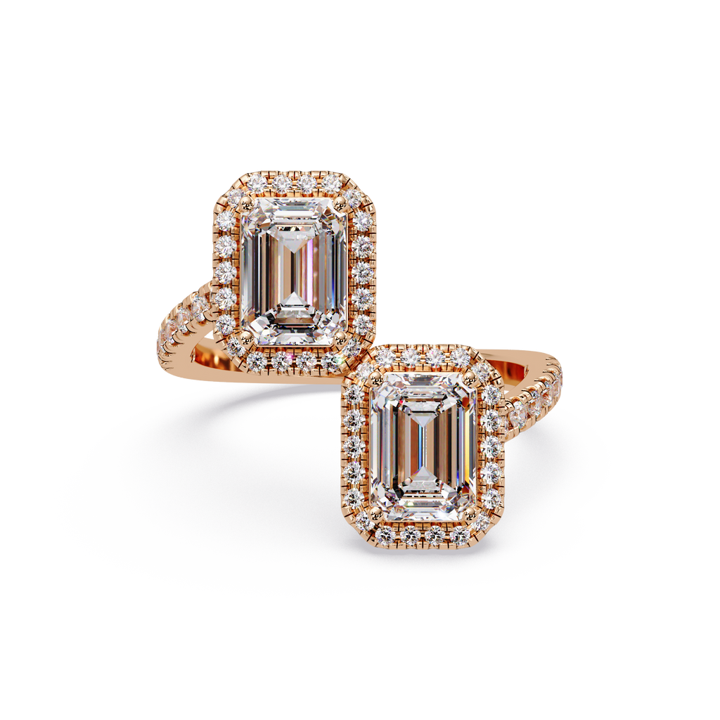 Exquisite Dual-Stone Halo Bypass Toi et Moi Ring
