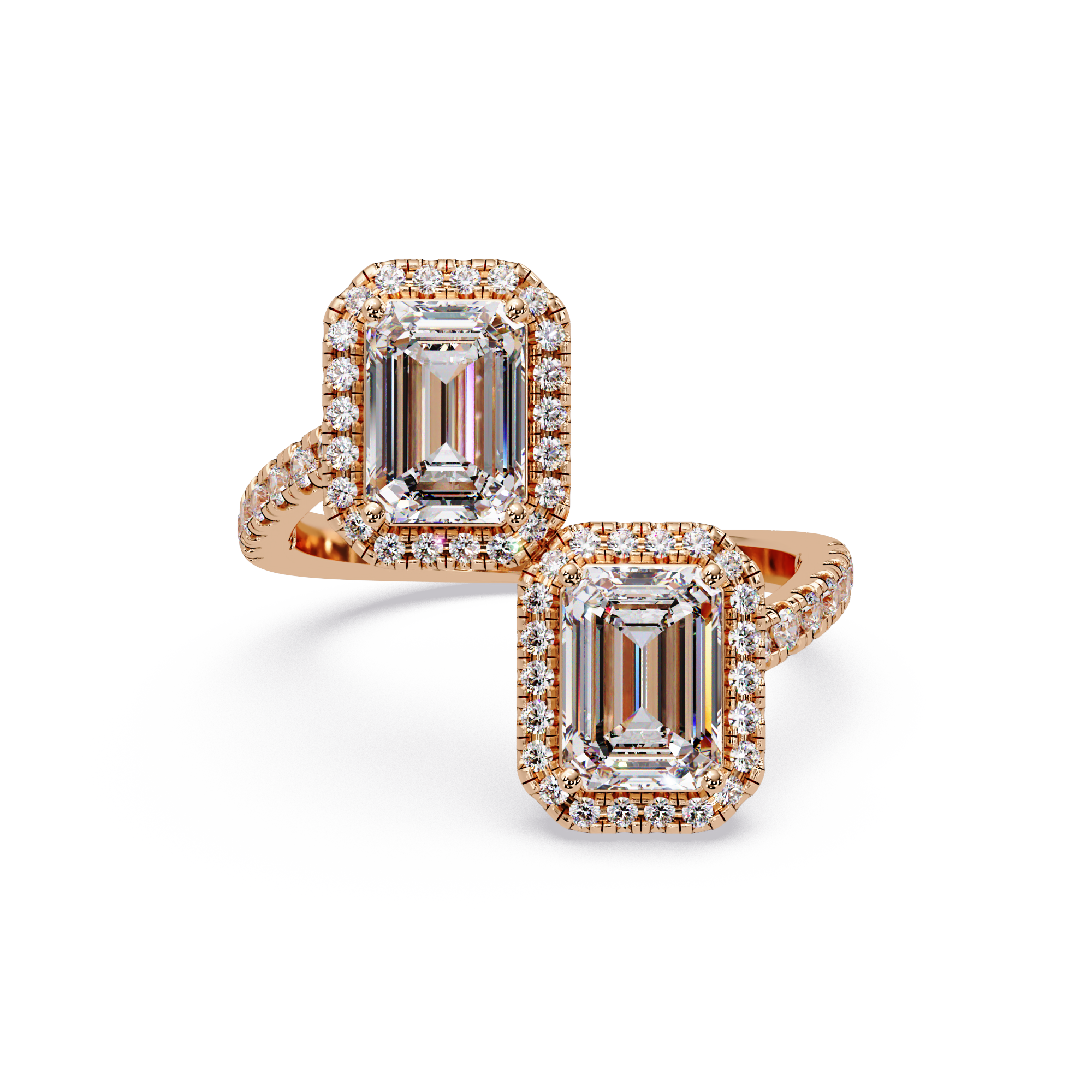 Exquisite Dual-Stone Halo Bypass Toi et Moi Ring