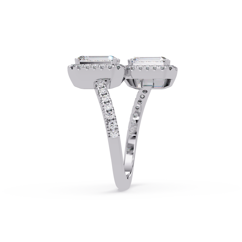 Exquisite Dual-Stone Halo Bypass Toi et Moi Ring