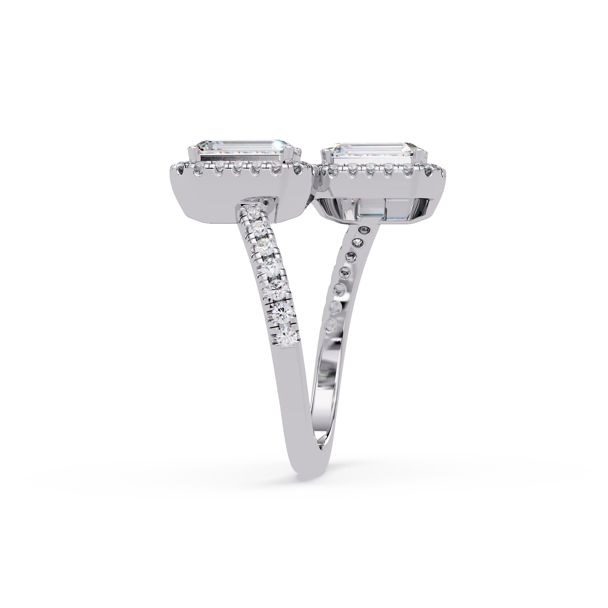 Exquisite Dual-Stone Halo Bypass Toi et Moi Ring