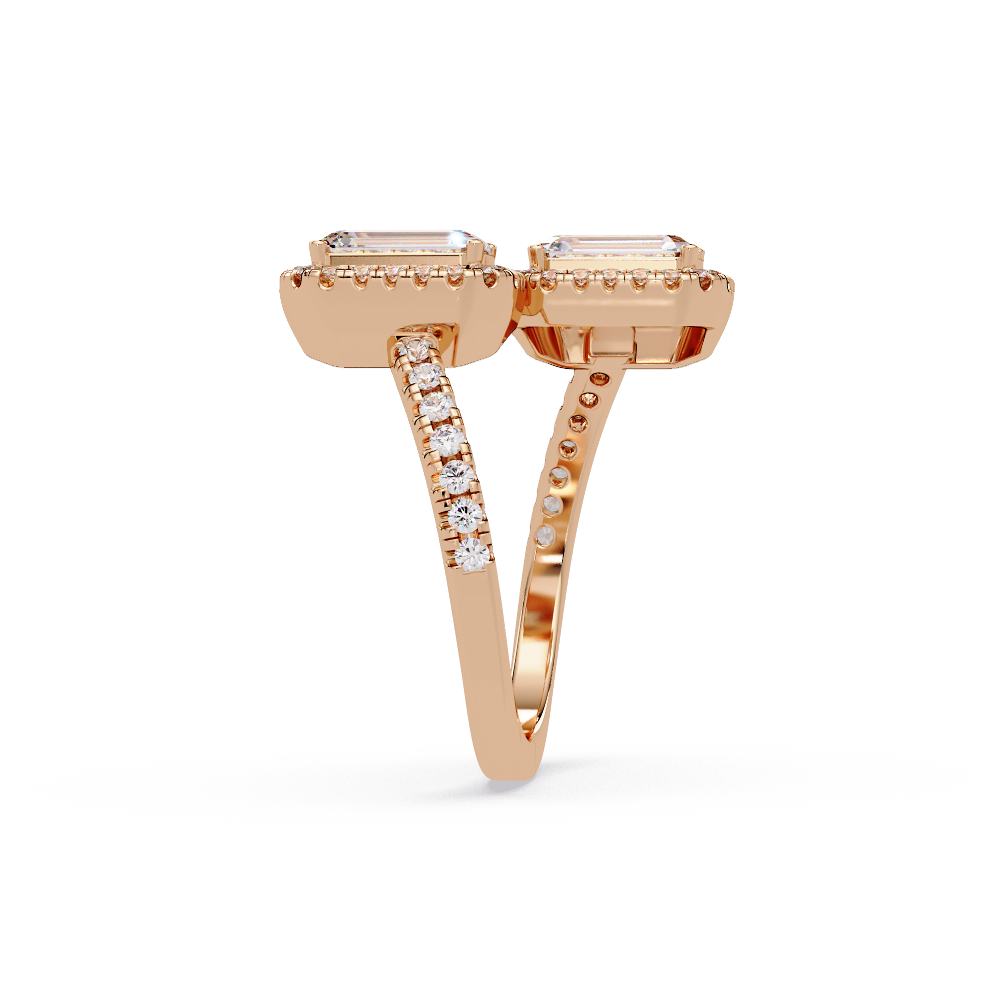 Exquisite Dual-Stone Halo Bypass Toi et Moi Ring