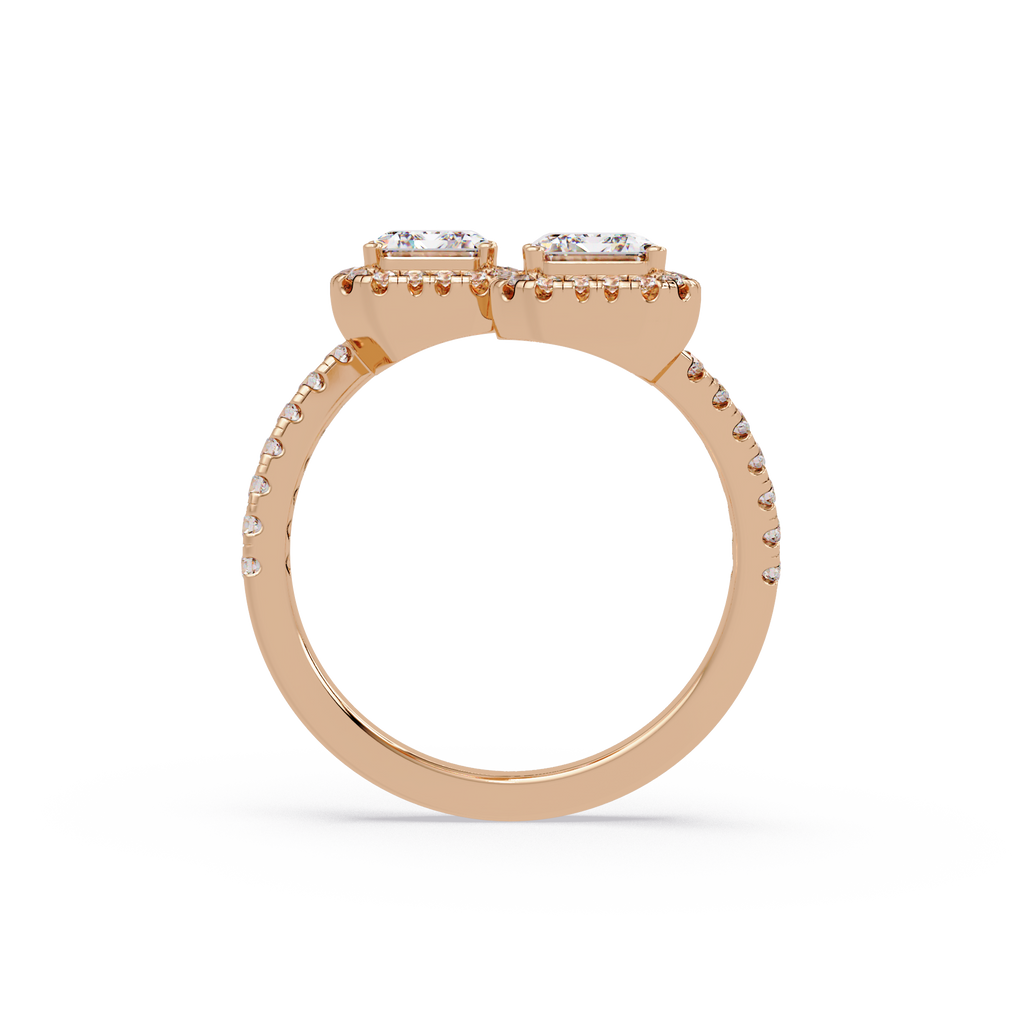 Exquisite Dual-Stone Halo Bypass Toi et Moi Ring