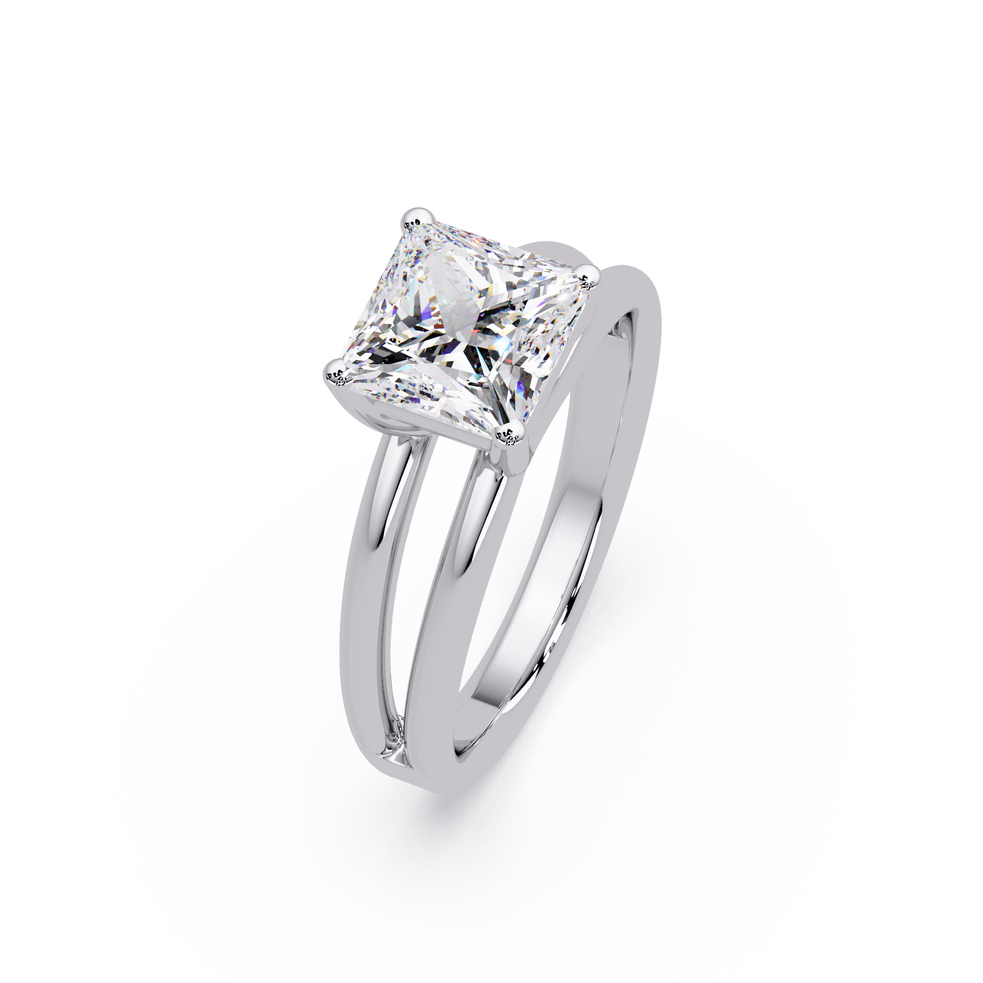 Exquisite Princess Cut Diamond Split Dual-Band Ring