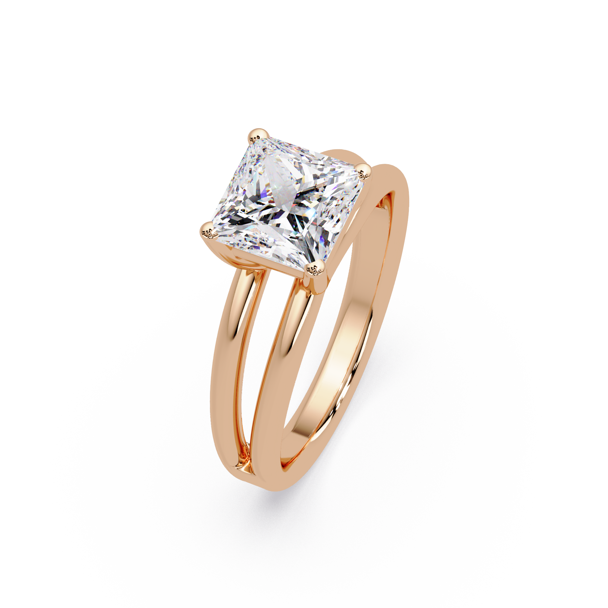 Exquisite Princess Cut Diamond Split Dual-Band Ring
