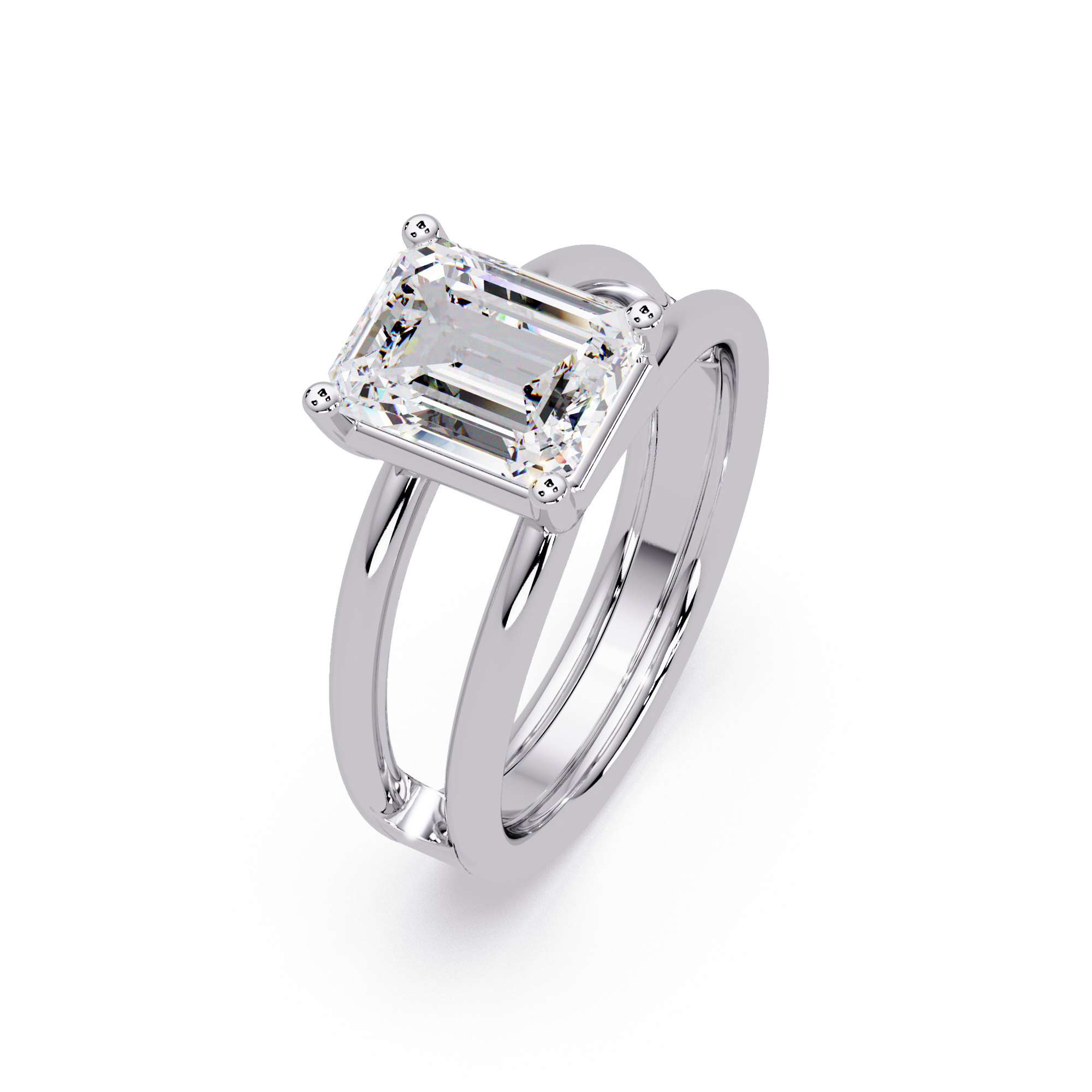 Exquisite East-West Emerald Cut Diamond Ring