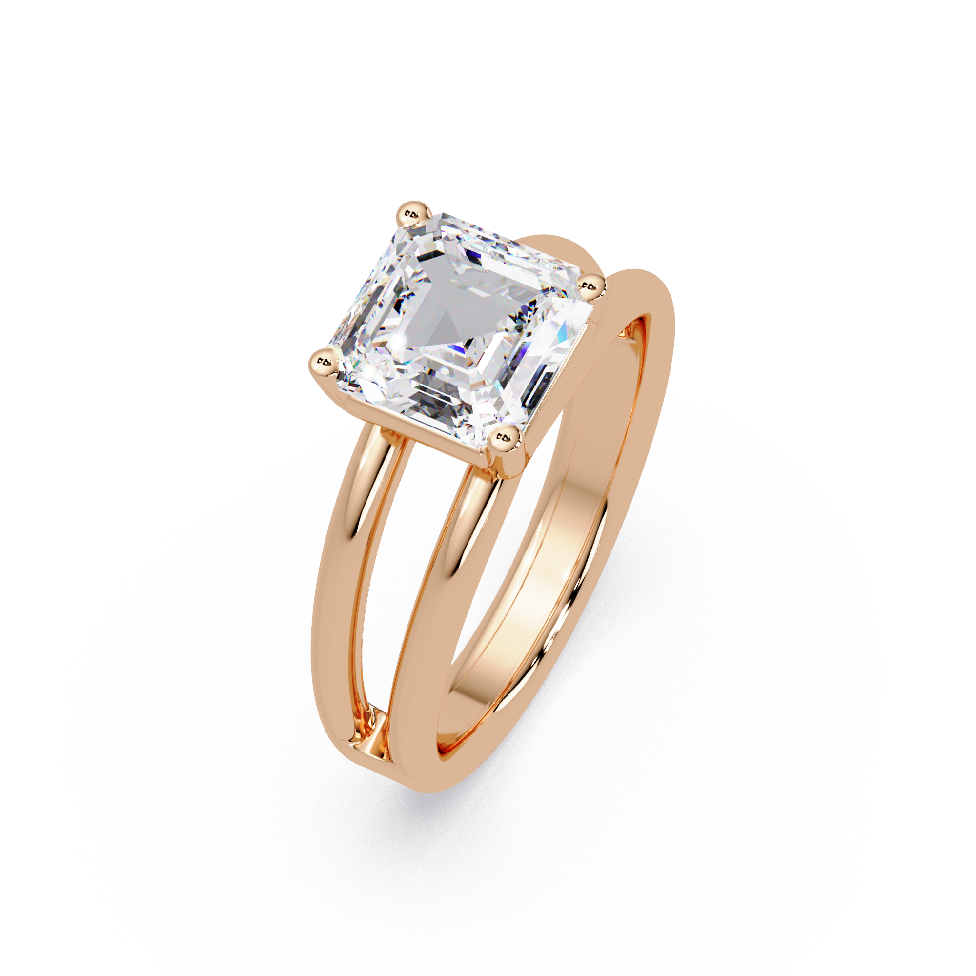 Exquisite Emerald Square Cut Split Dual-Band Ring