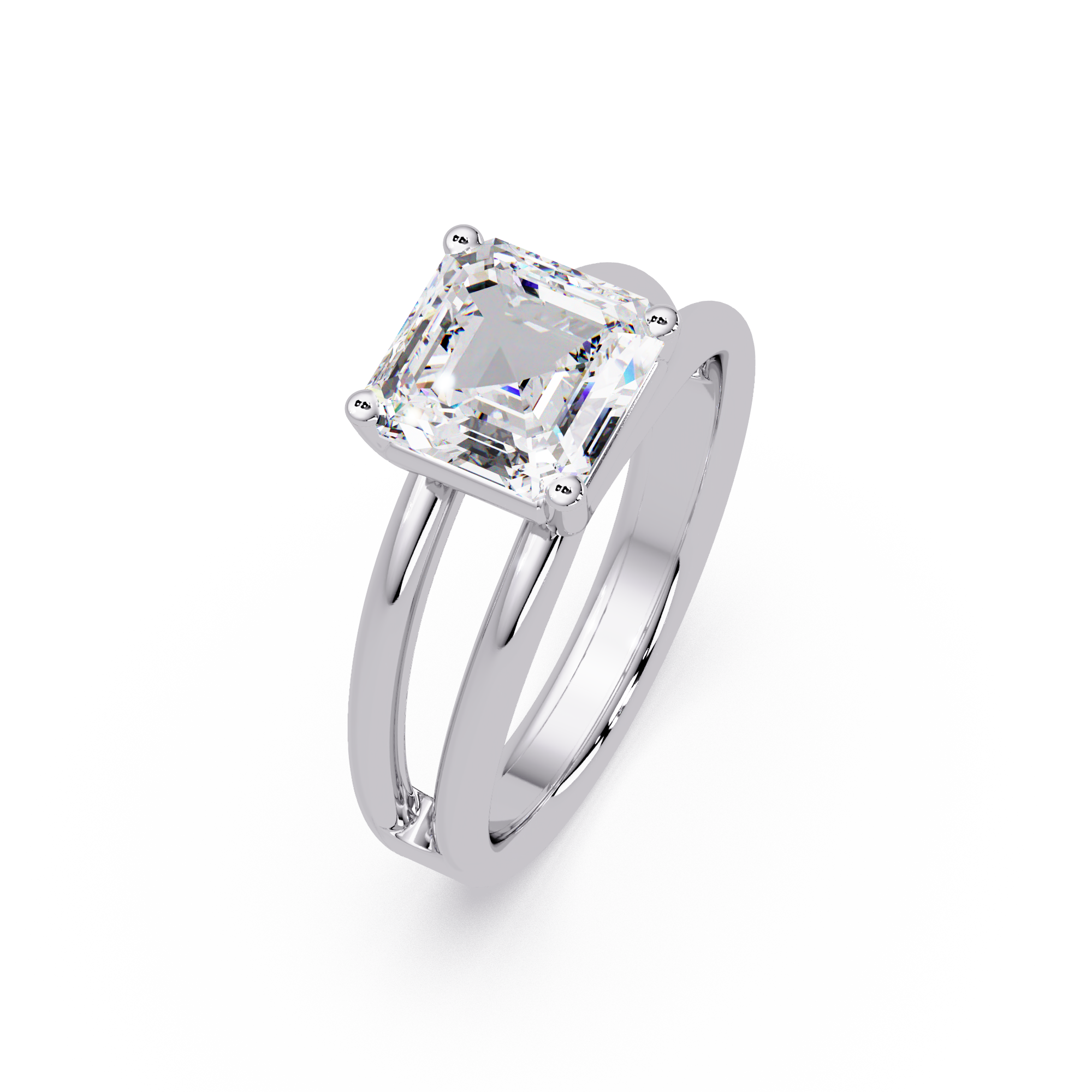 Exquisite Emerald Square Cut Split Dual-Band Ring