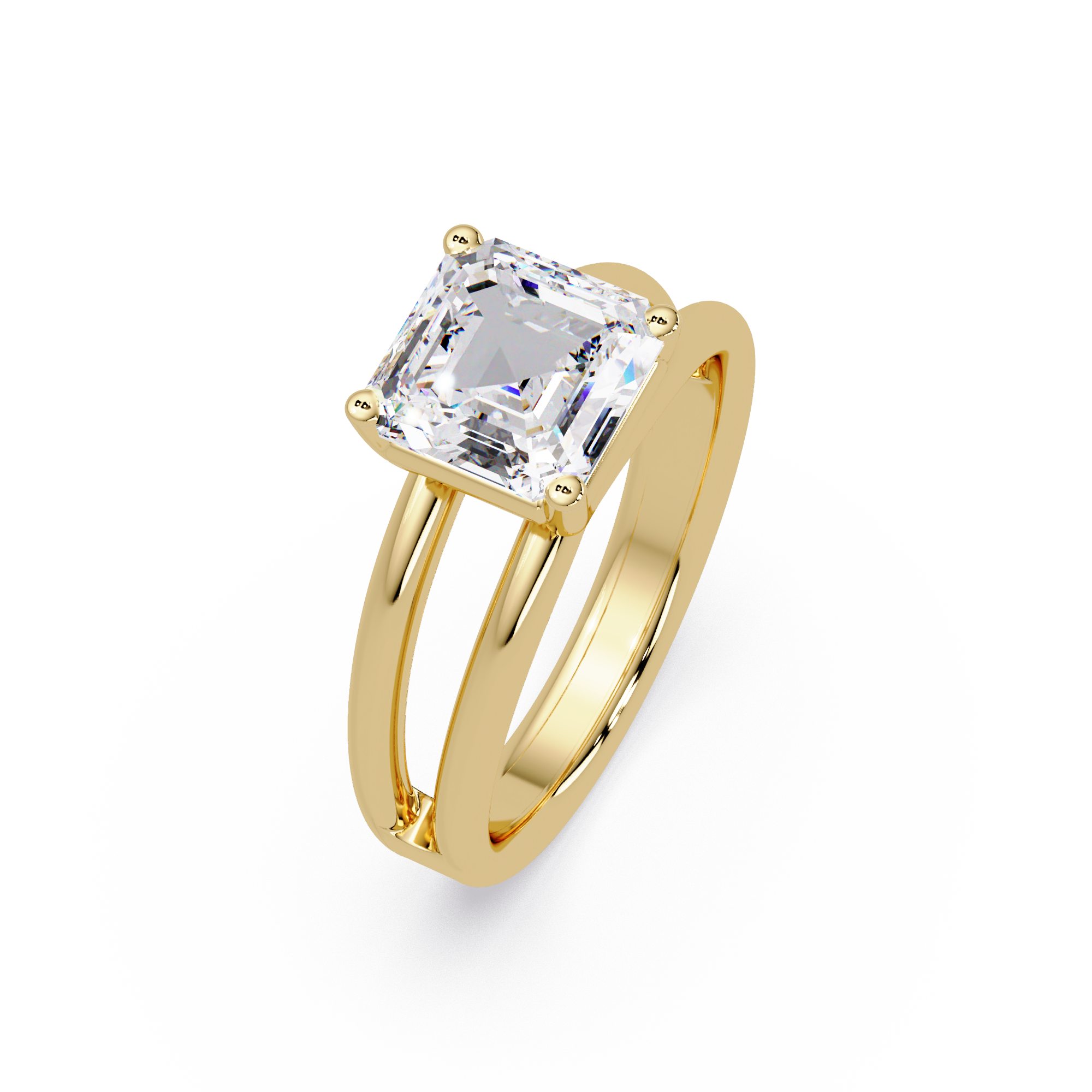 Exquisite Emerald Square Cut Split Dual-Band Ring