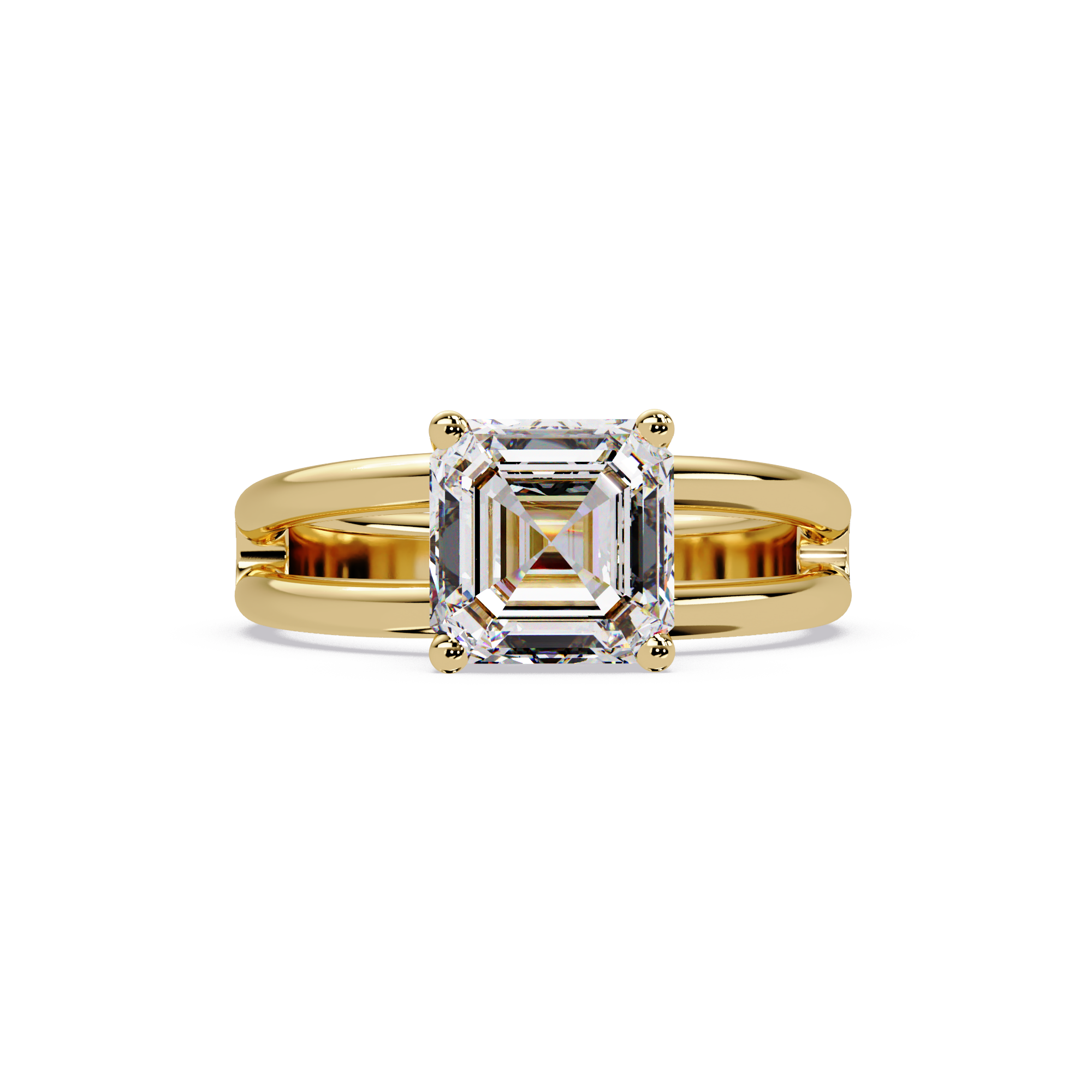 Exquisite Emerald Square Cut Split Dual-Band Ring
