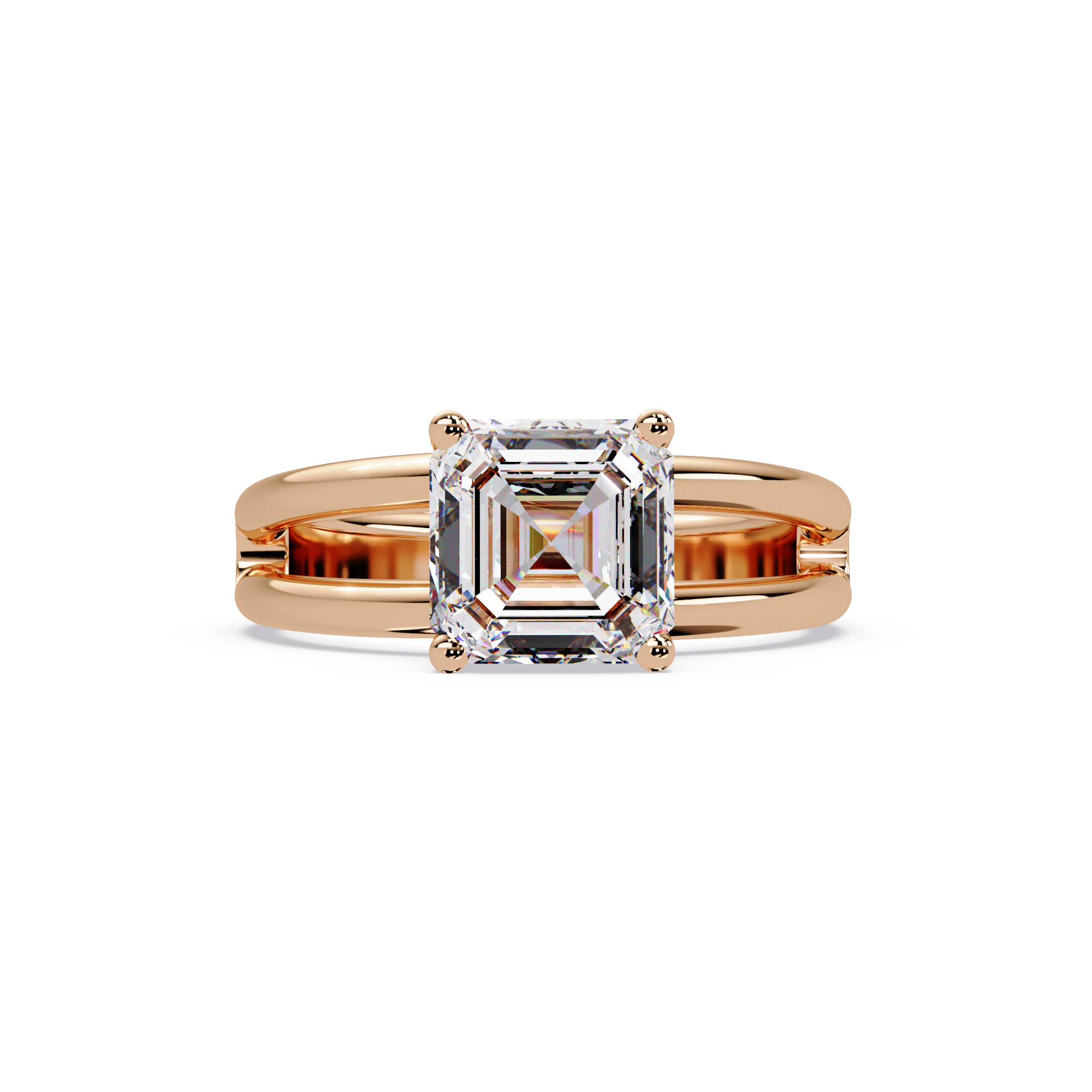 Exquisite Emerald Square Cut Split Dual-Band Ring