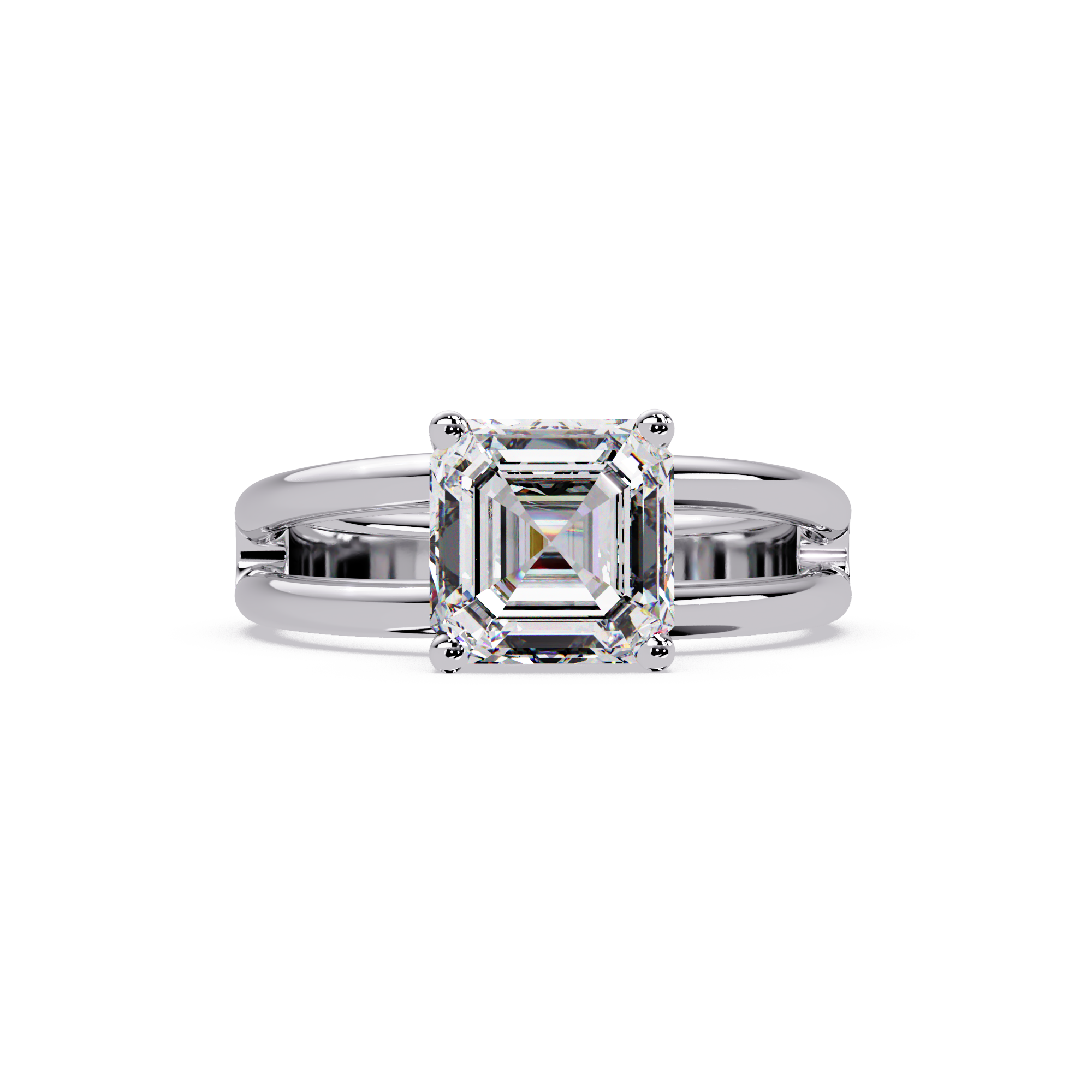 Exquisite Emerald Square Cut Split Dual-Band Ring