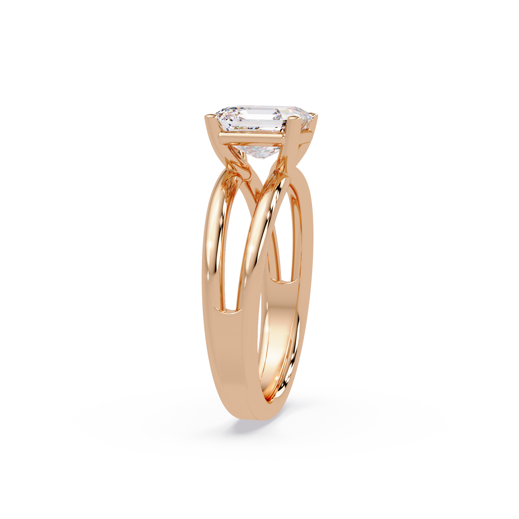 Exquisite Emerald Square Cut Split Dual-Band Ring
