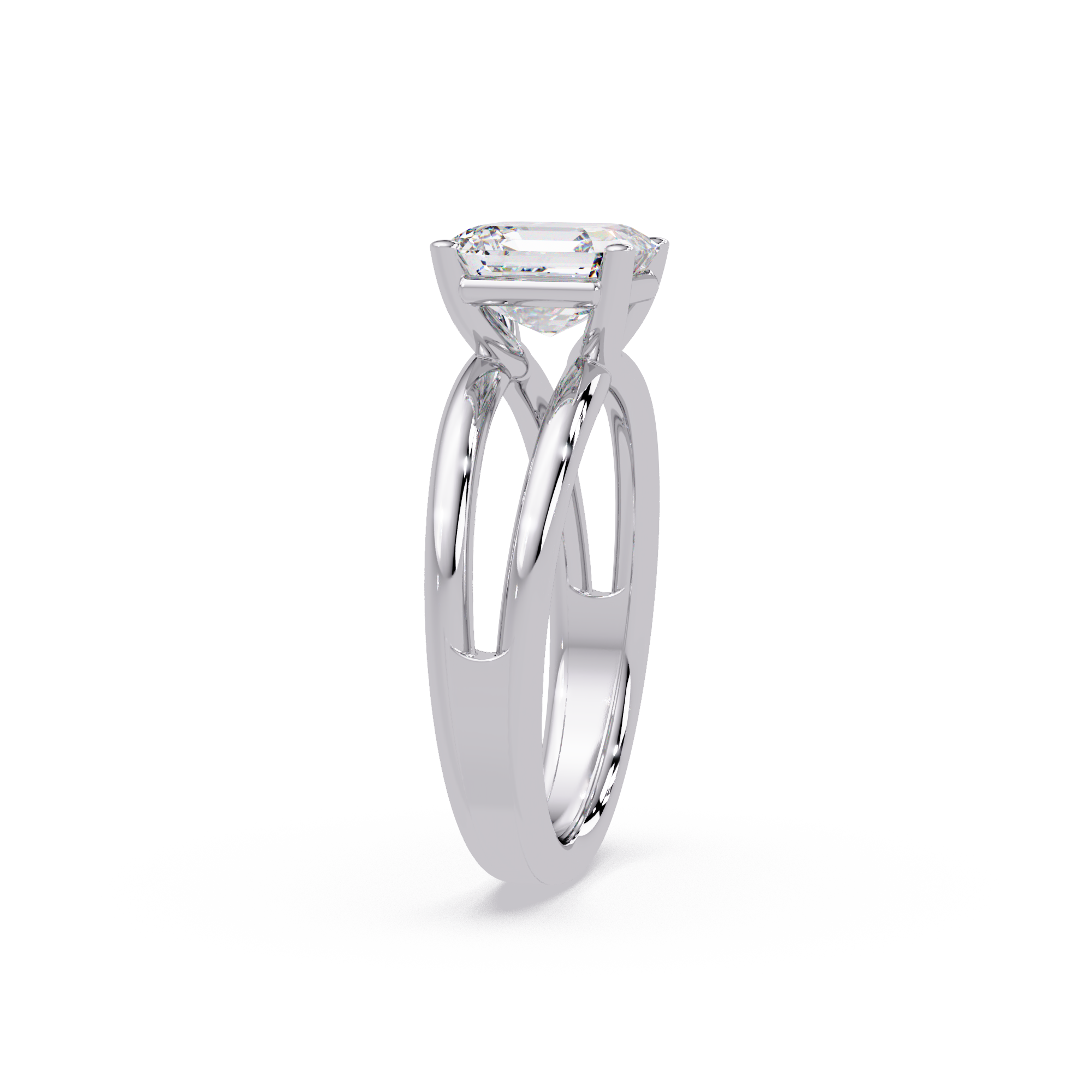 Exquisite Emerald Square Cut Split Dual-Band Ring