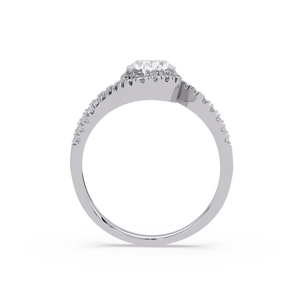 Exquisite Bypass Halo Twist Diamond Engagement Ring