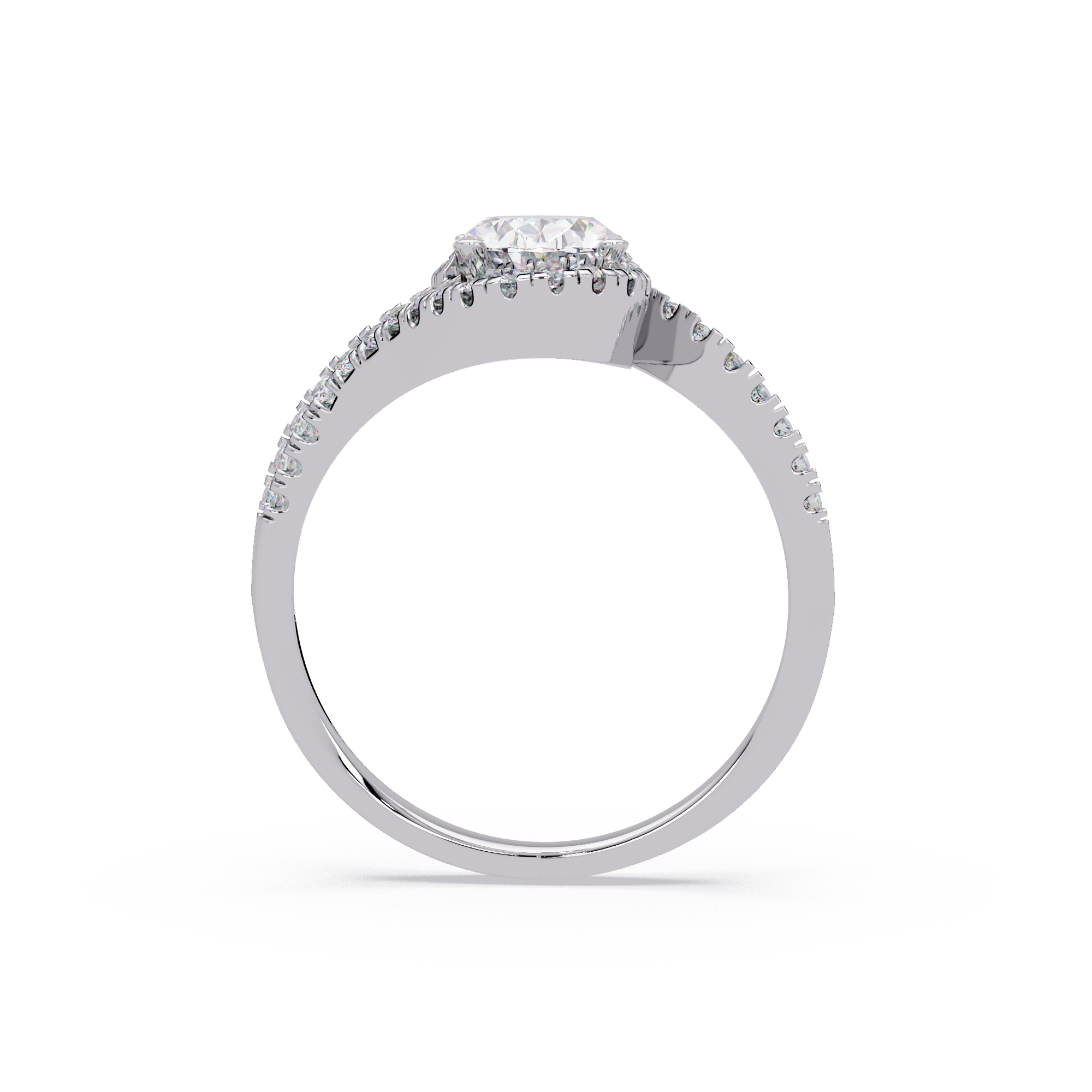 Exquisite Bypass Halo Twist Diamond Engagement Ring