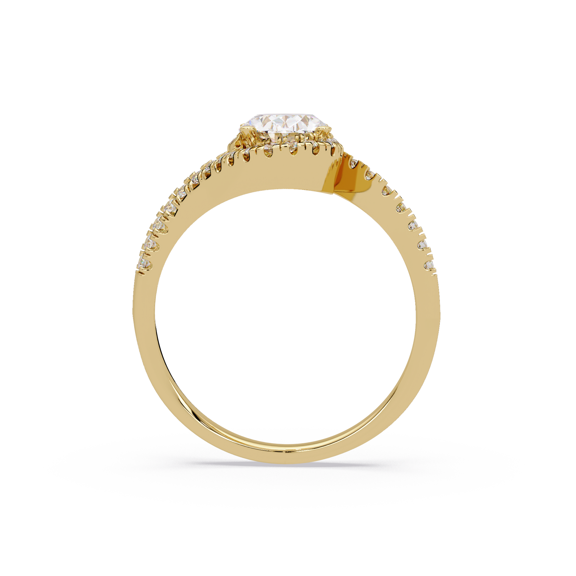 Exquisite Bypass Halo Twist Diamond Engagement Ring